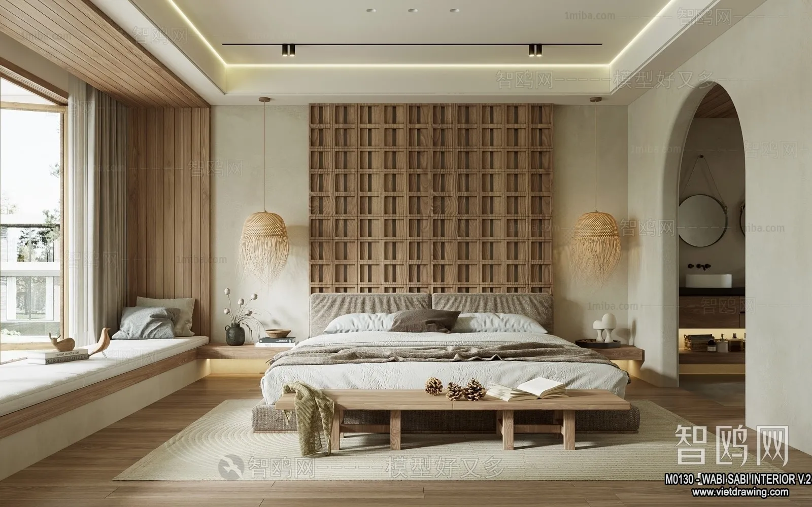 Bedroom 3D Interior Scene Model – Wabi Sabi Style – 056