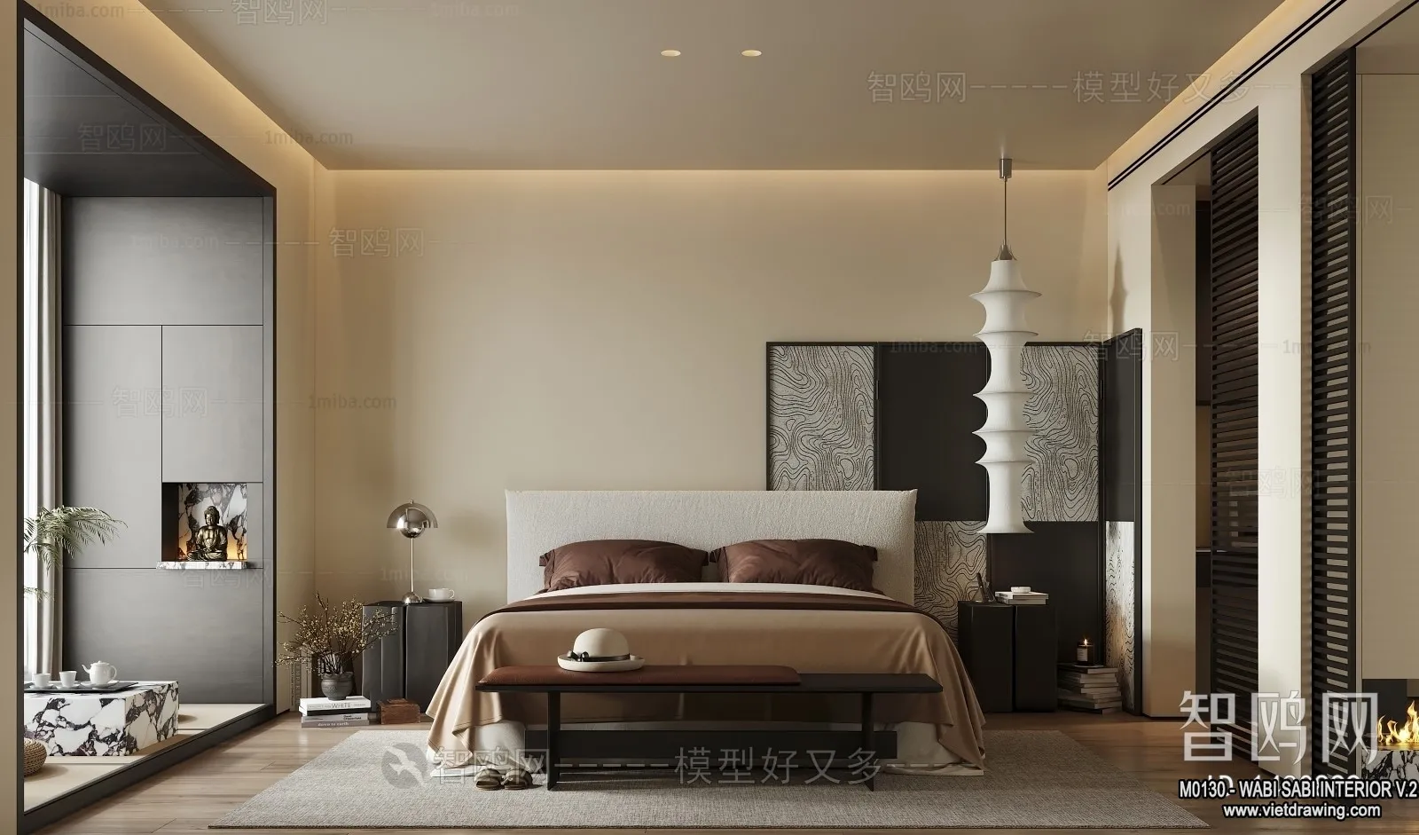 Bedroom 3D Interior Scene Model – Wabi Sabi Style – 058