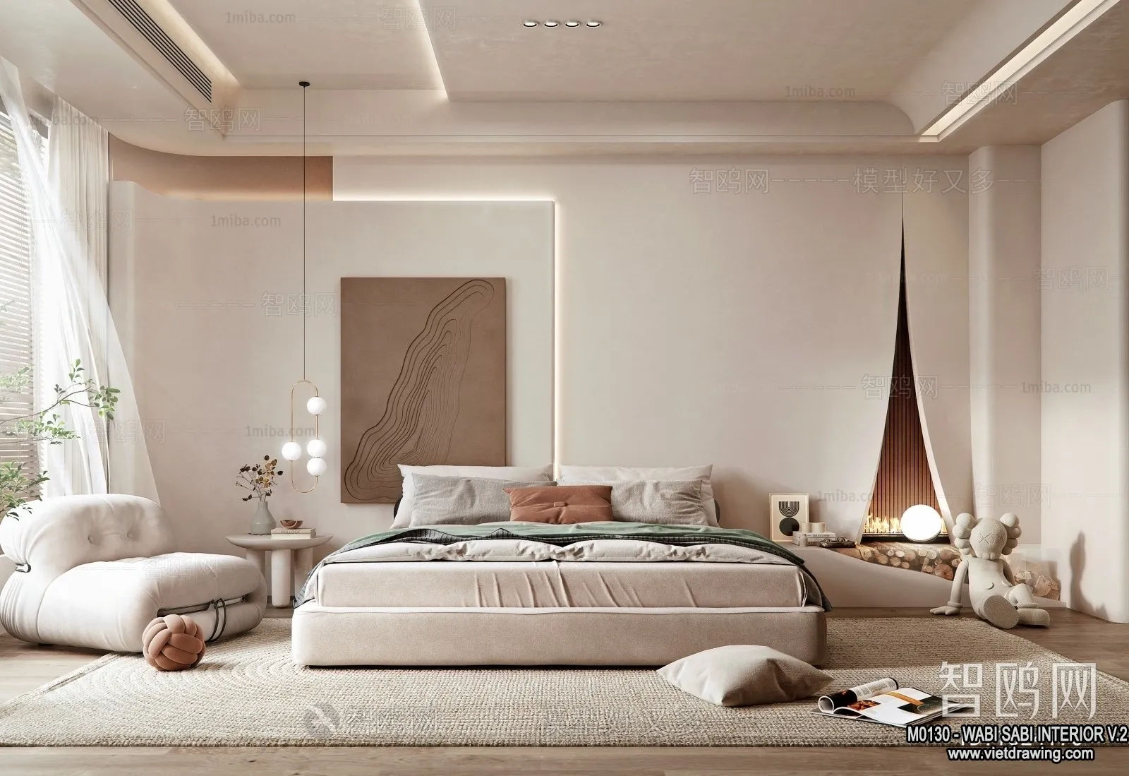 Bedroom 3D Interior Scene Model – Wabi Sabi Style – 059