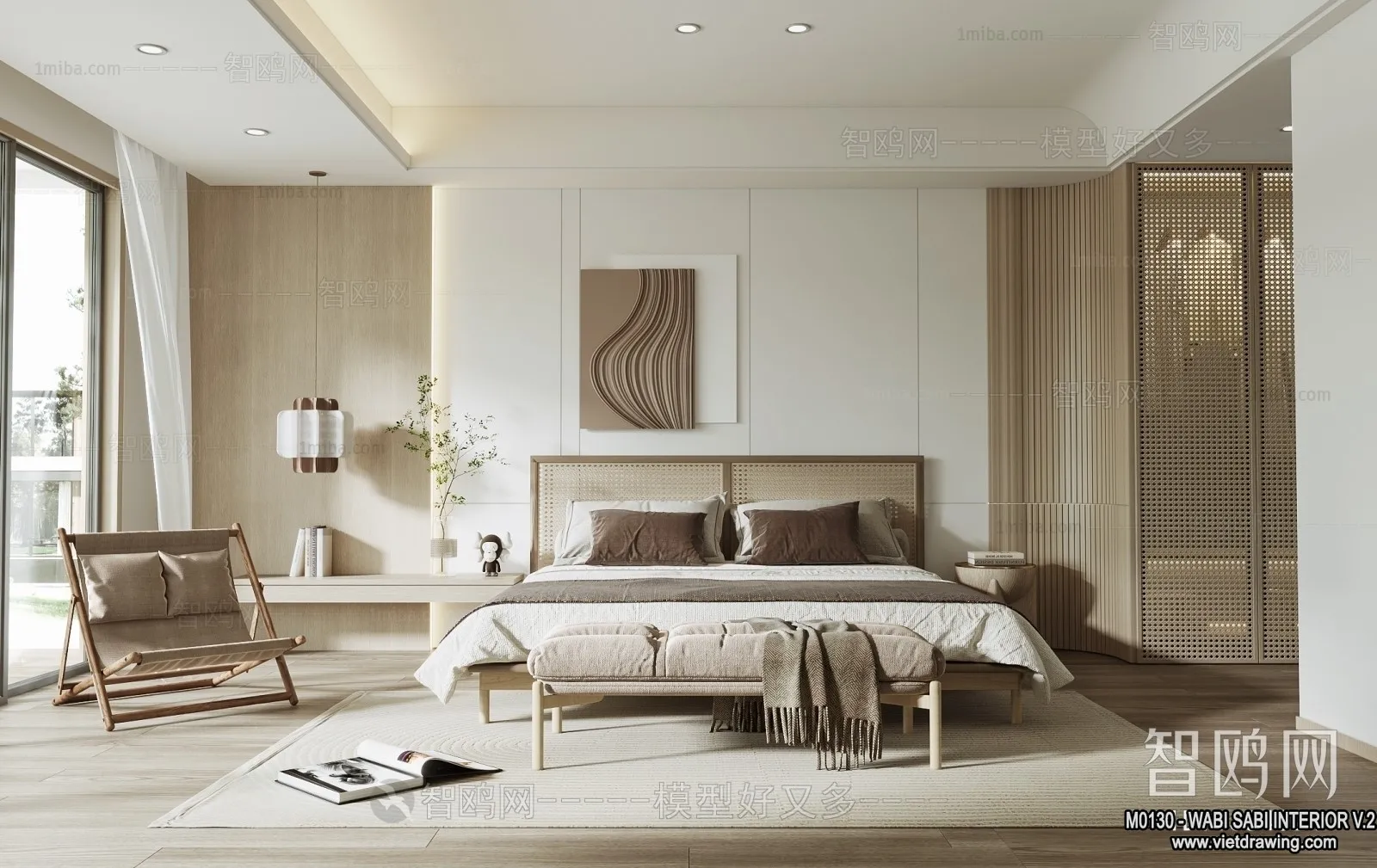 Bedroom 3D Interior Scene Model – Wabi Sabi Style – 062