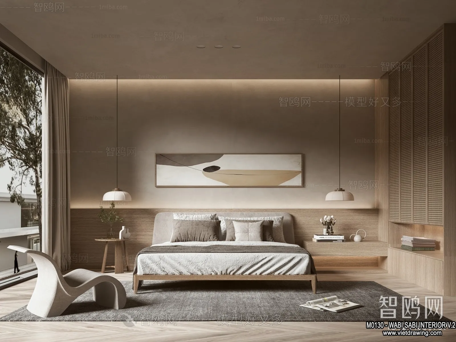 Bedroom 3D Interior Scene Model – Wabi Sabi Style – 063