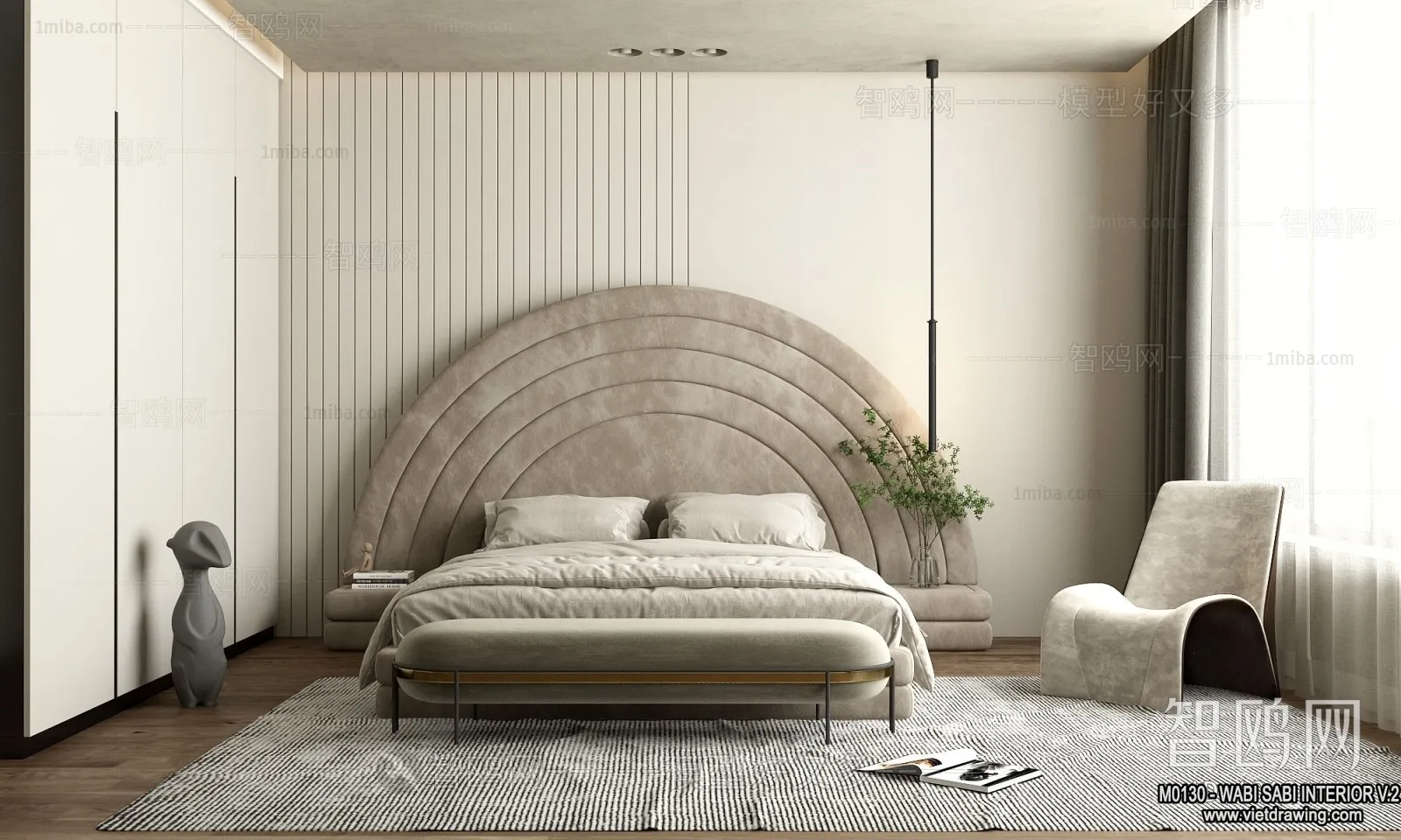 Bedroom 3D Interior Scene Model – Wabi Sabi Style – 066