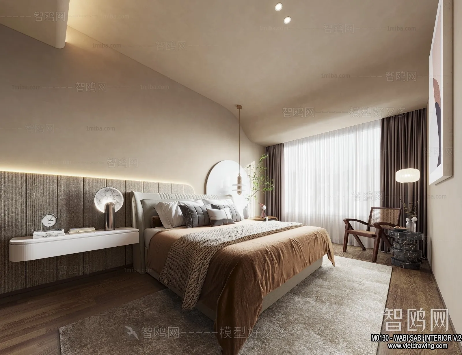 Bedroom 3D Interior Scene Model – Wabi Sabi Style – 067