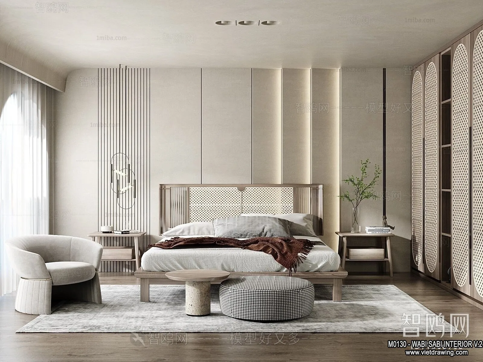 Bedroom 3D Interior Scene Model – Wabi Sabi Style – 068