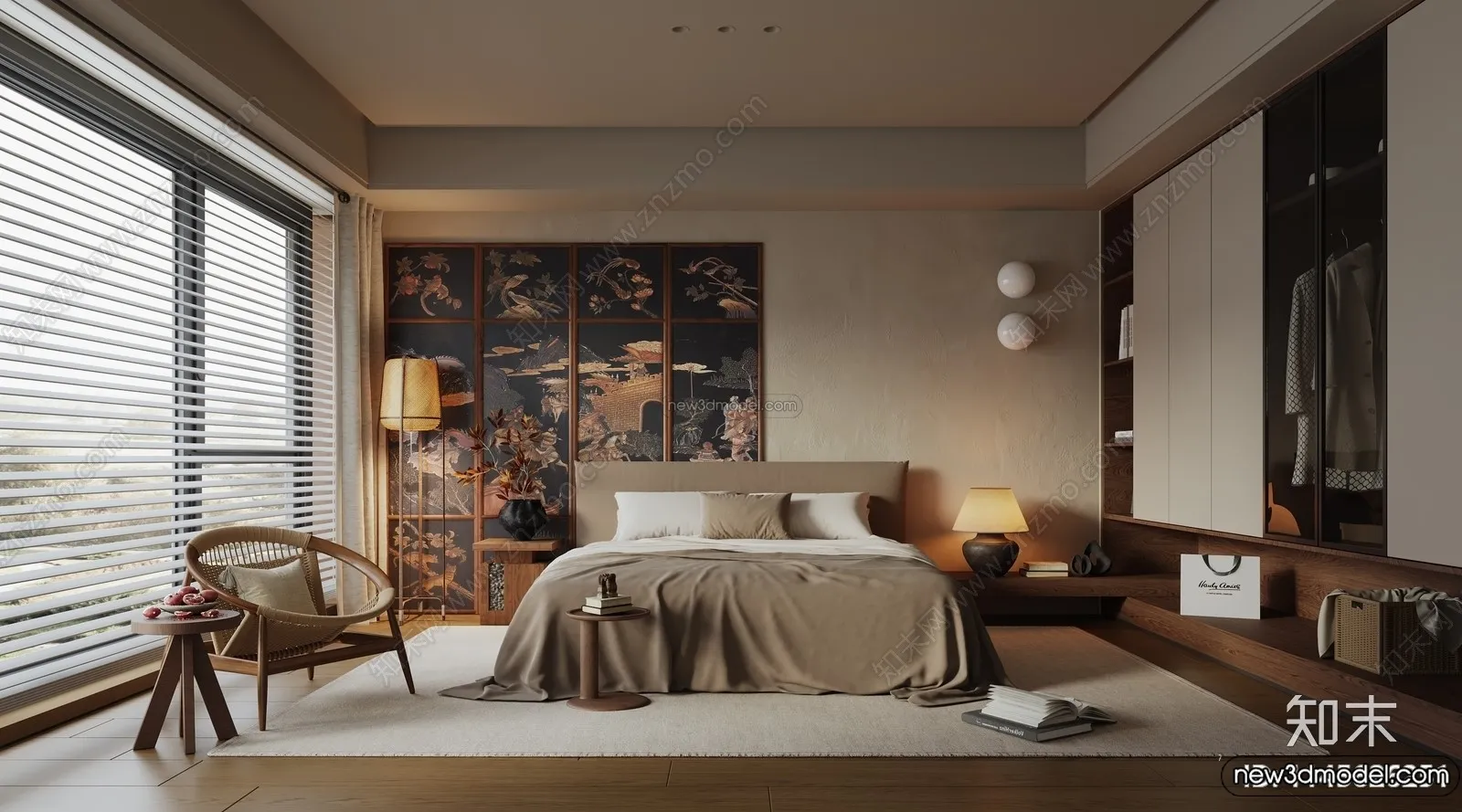 Bedroom 3D Interior Scene Model – Wabi Sabi Style – 069