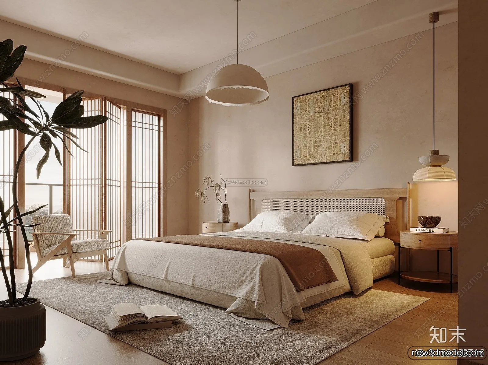 Bedroom 3D Interior Scene Model – Wabi Sabi Style – 070