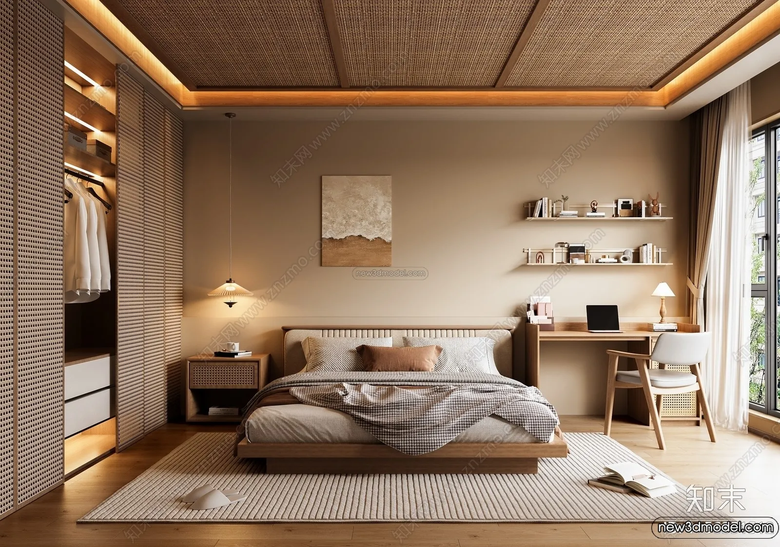 Bedroom 3D Interior Scene Model – Wabi Sabi Style – 072