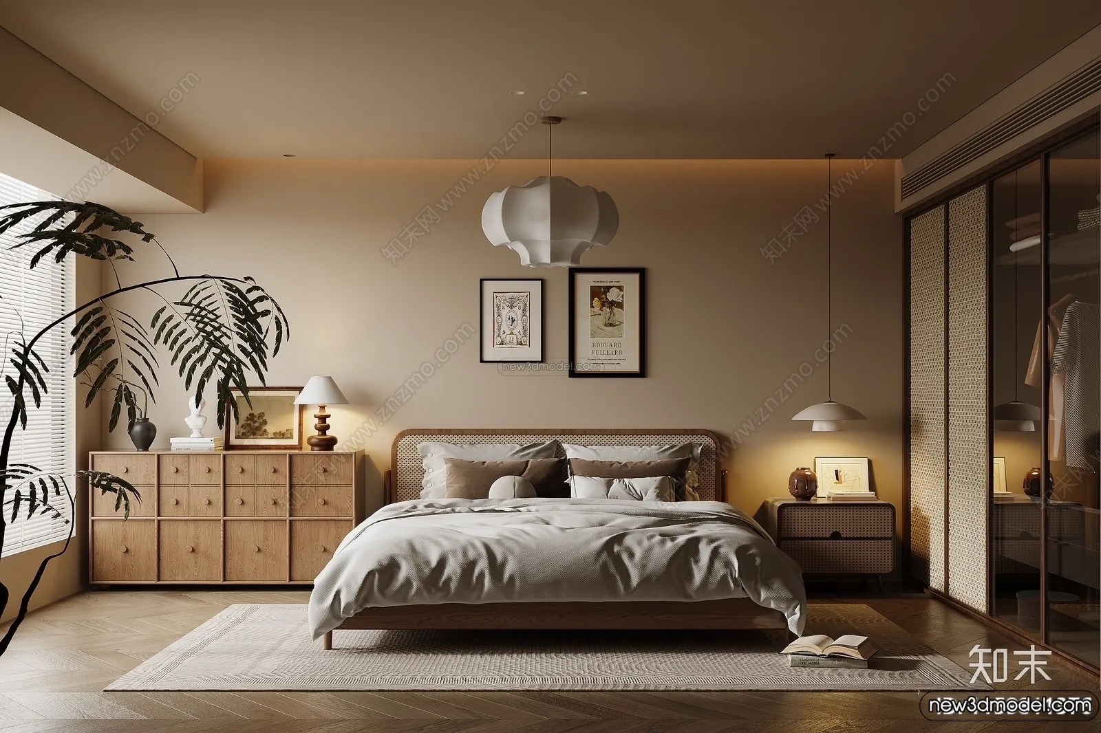 Bedroom 3D Interior Scene Model – Wabi Sabi Style – 073