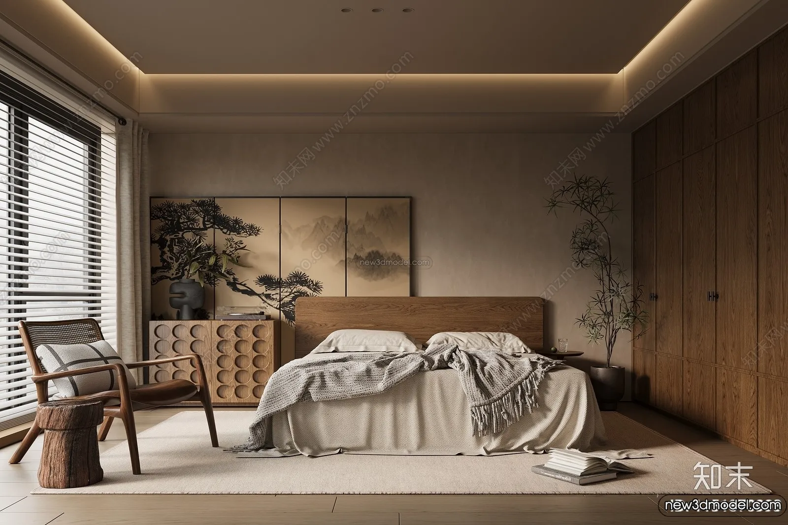 Bedroom 3D Interior Scene Model – Wabi Sabi Style – 076