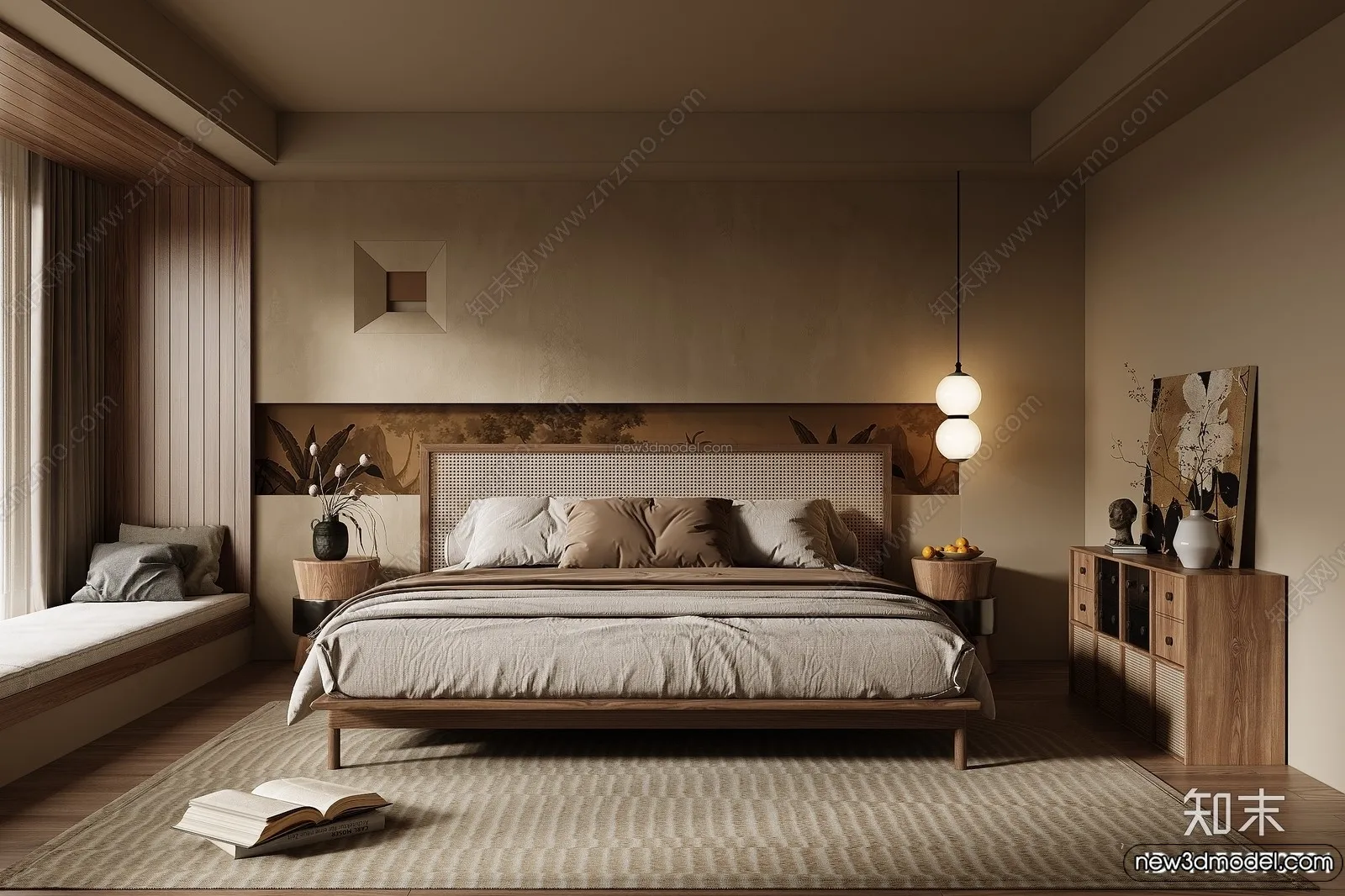 Bedroom 3D Interior Scene Model – Wabi Sabi Style – 077