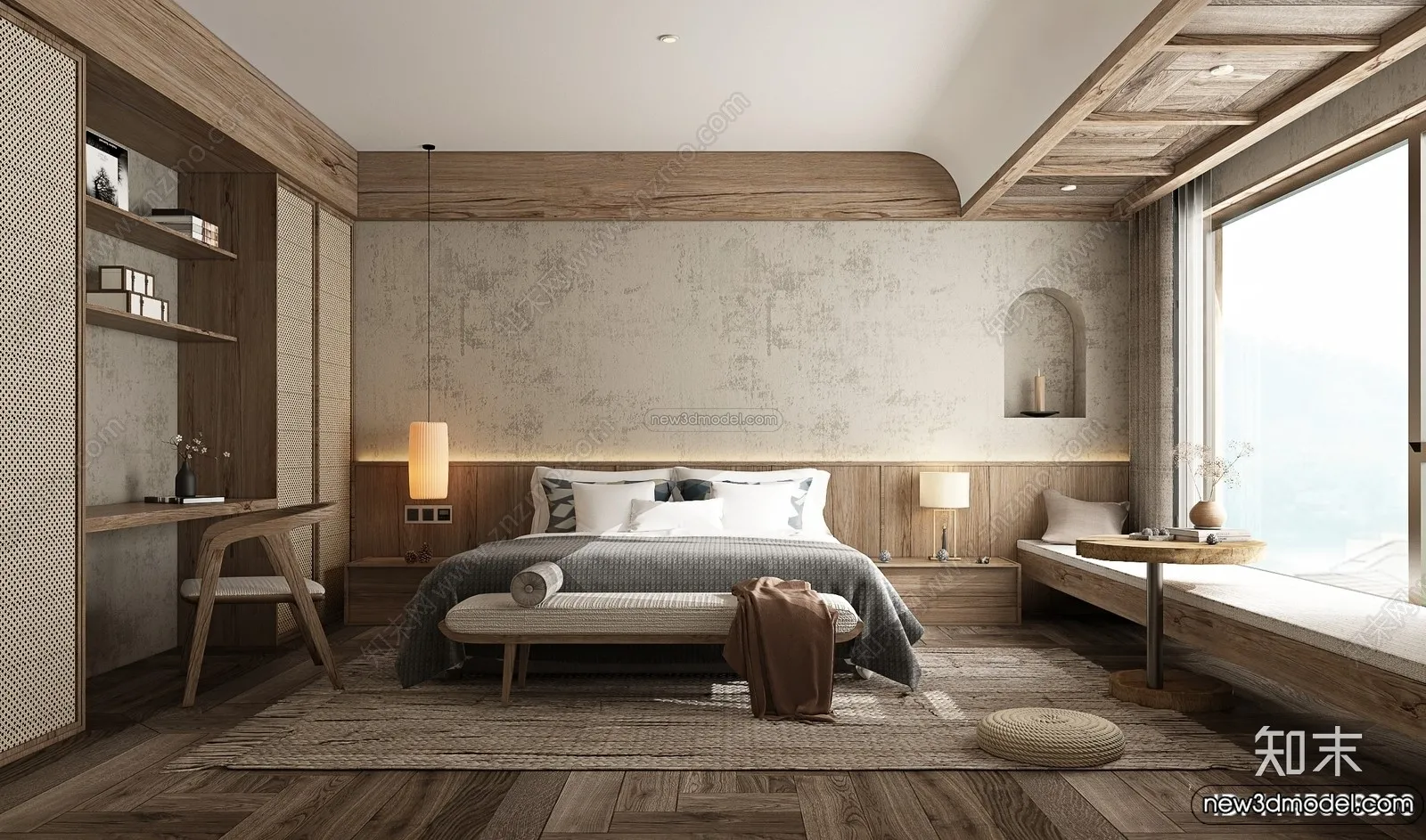 Bedroom 3D Interior Scene Model – Wabi Sabi Style – 081