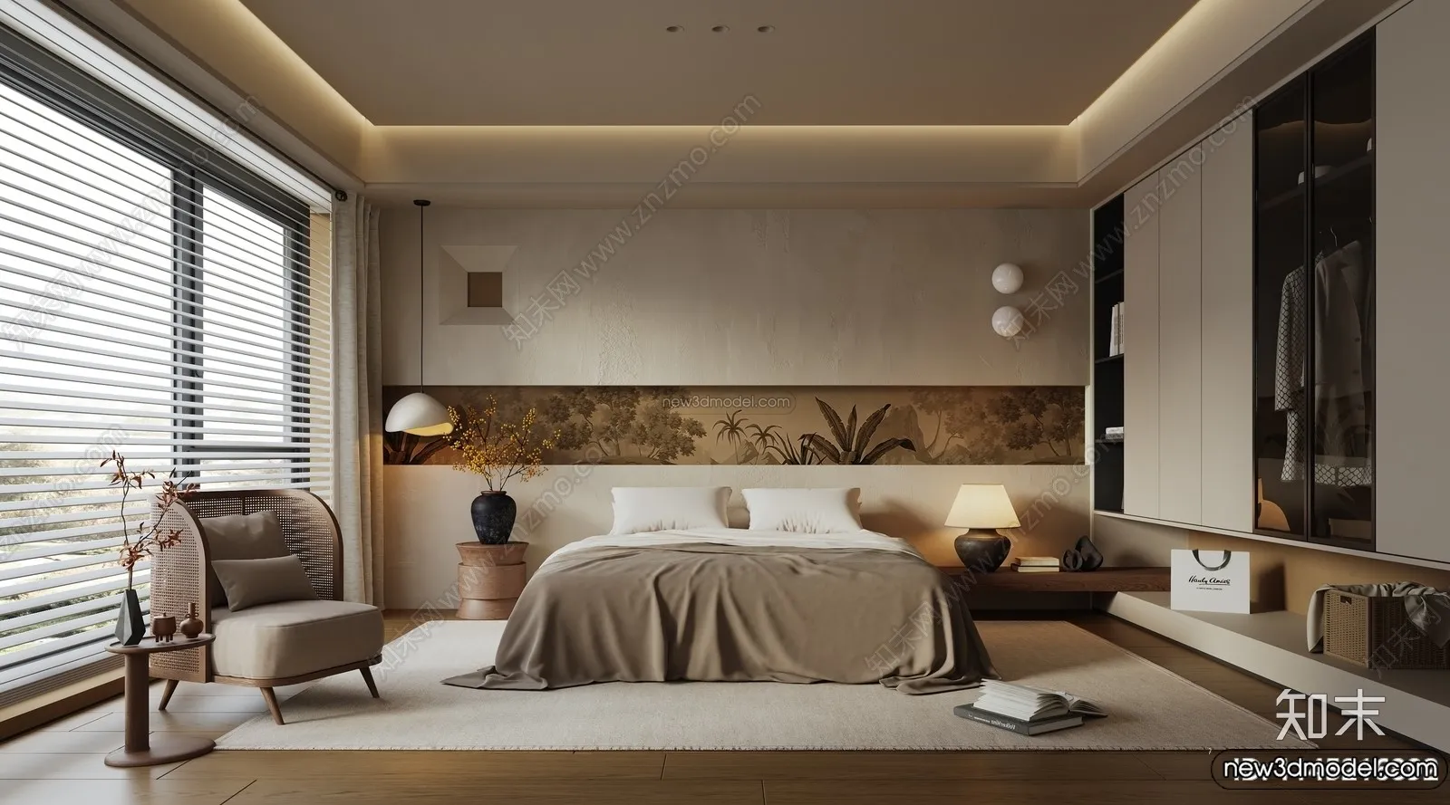 Bedroom 3D Interior Scene Model – Wabi Sabi Style – 082