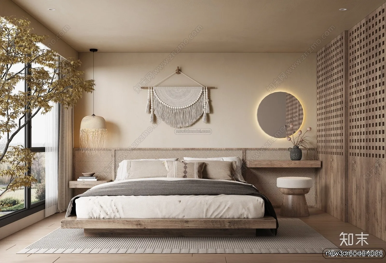 Bedroom 3D Interior Scene Model – Wabi Sabi Style – 093