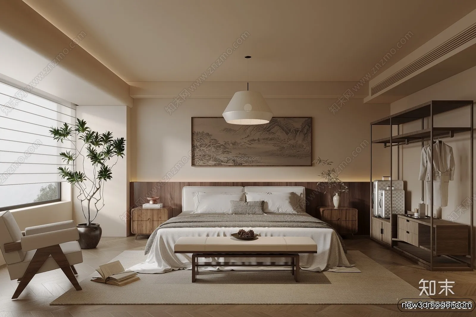 Bedroom 3D Interior Scene Model – Wabi Sabi Style – 096