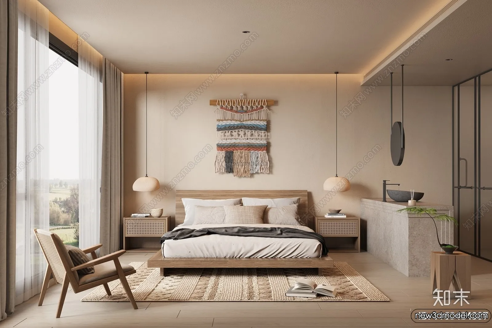 Bedroom 3D Interior Scene Model – Wabi Sabi Style – 097