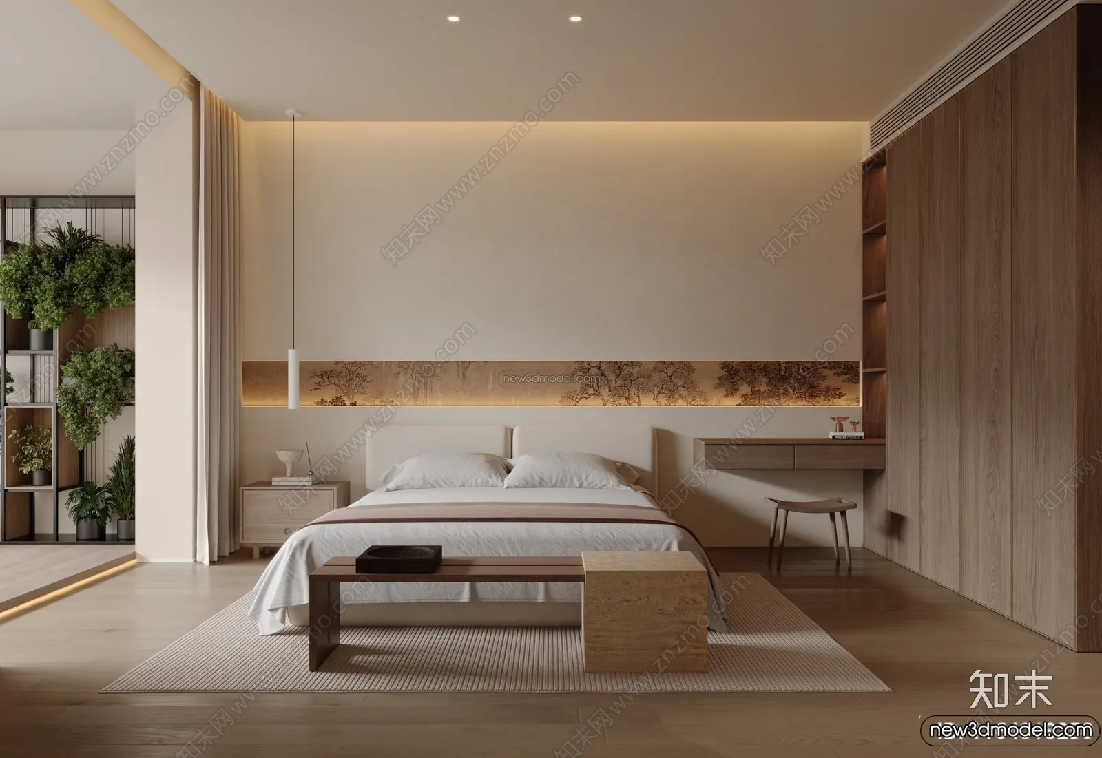 Bedroom 3D Interior Scene Model – Wabi Sabi Style – 109