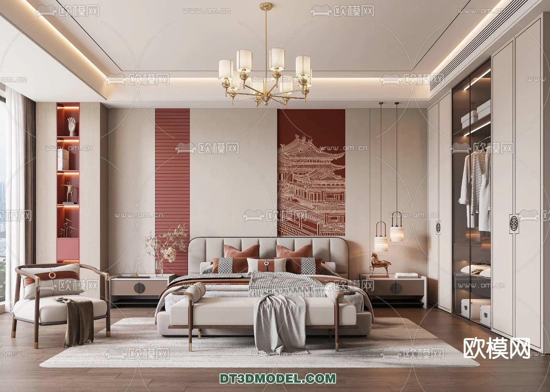 BEDROOM – CHINESE STYLE – 3D Model For Interior Design – 533