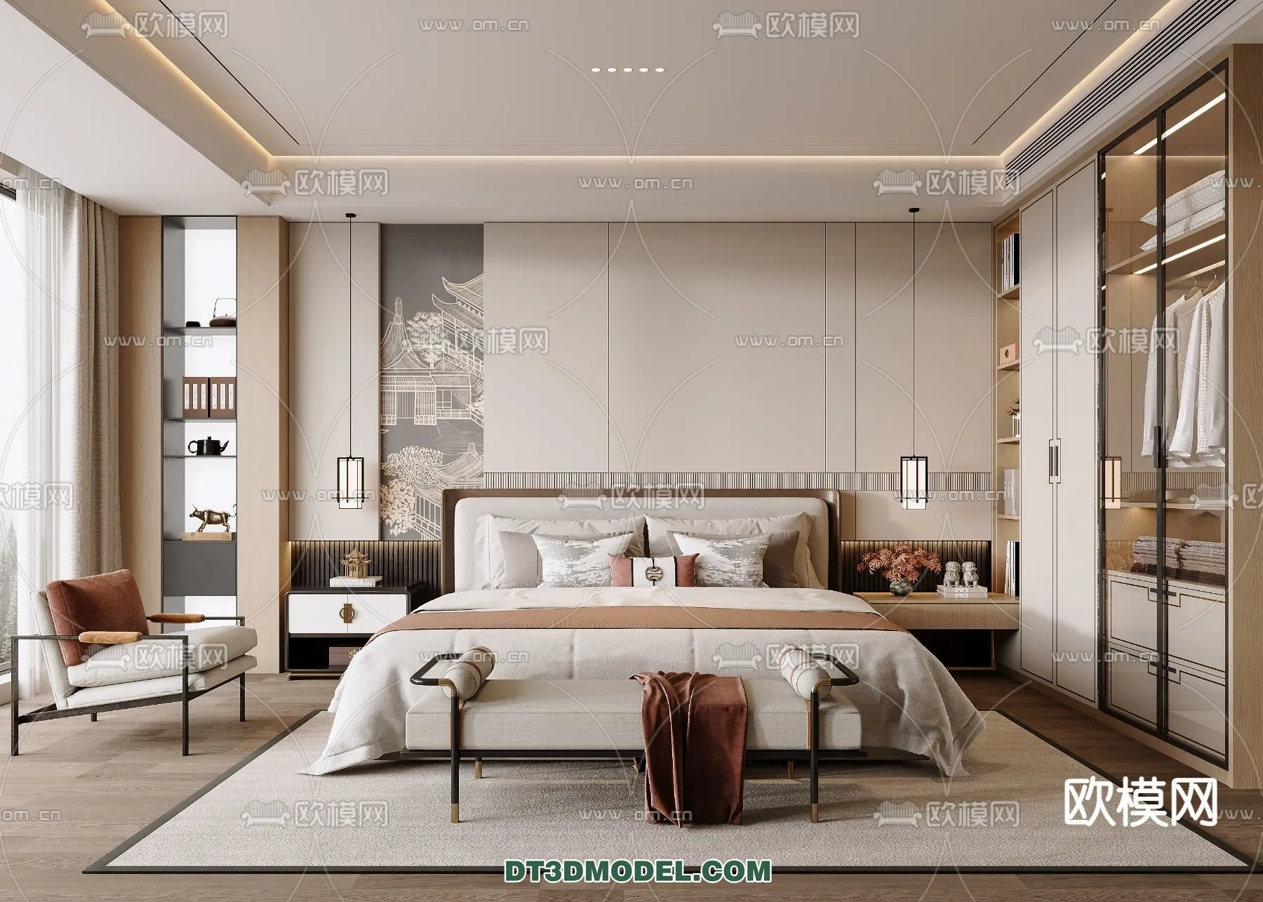 BEDROOM – CHINESE STYLE – 3D Model For Interior Design – 536