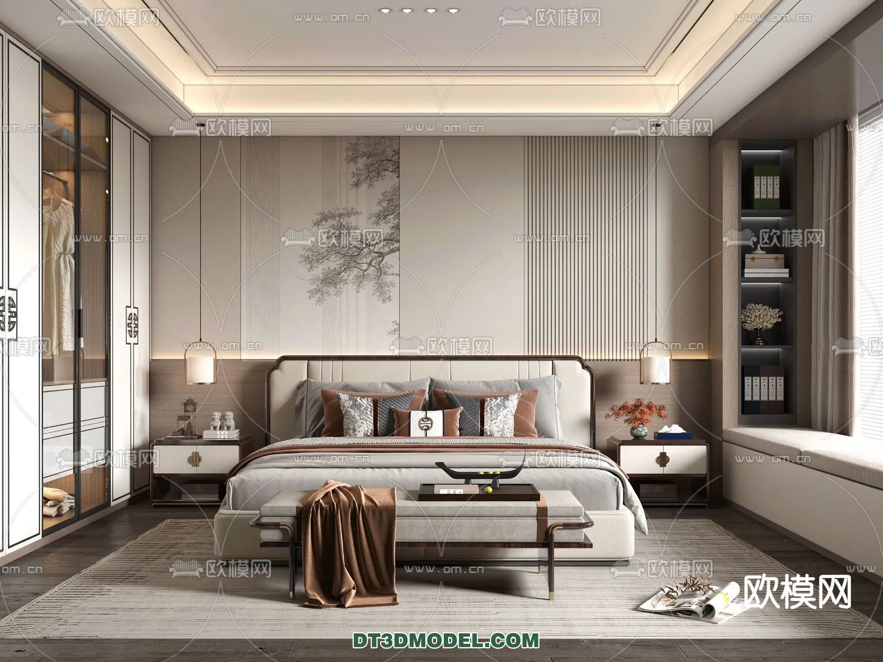 BEDROOM – CHINESE STYLE – 3D Model For Interior Design – 542