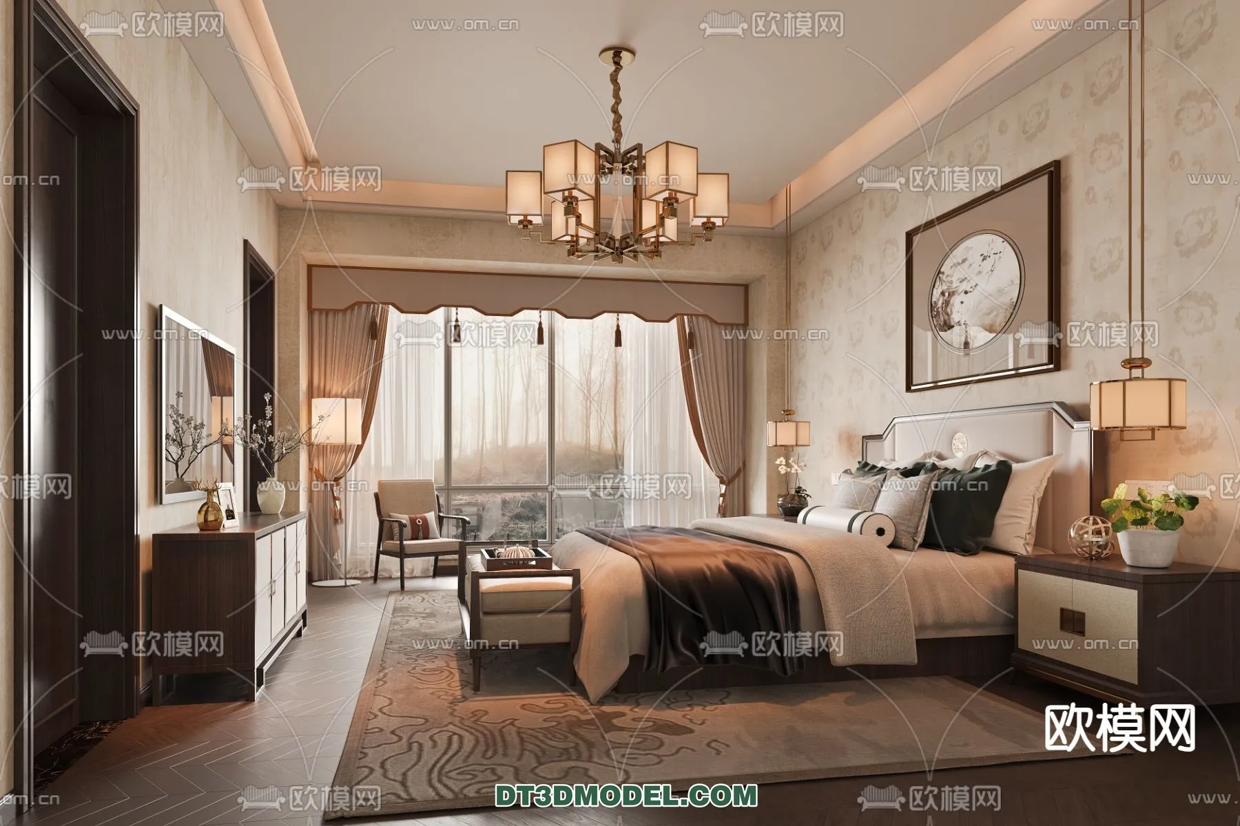 BEDROOM – CHINESE STYLE – 3D Model For Interior Design – 544