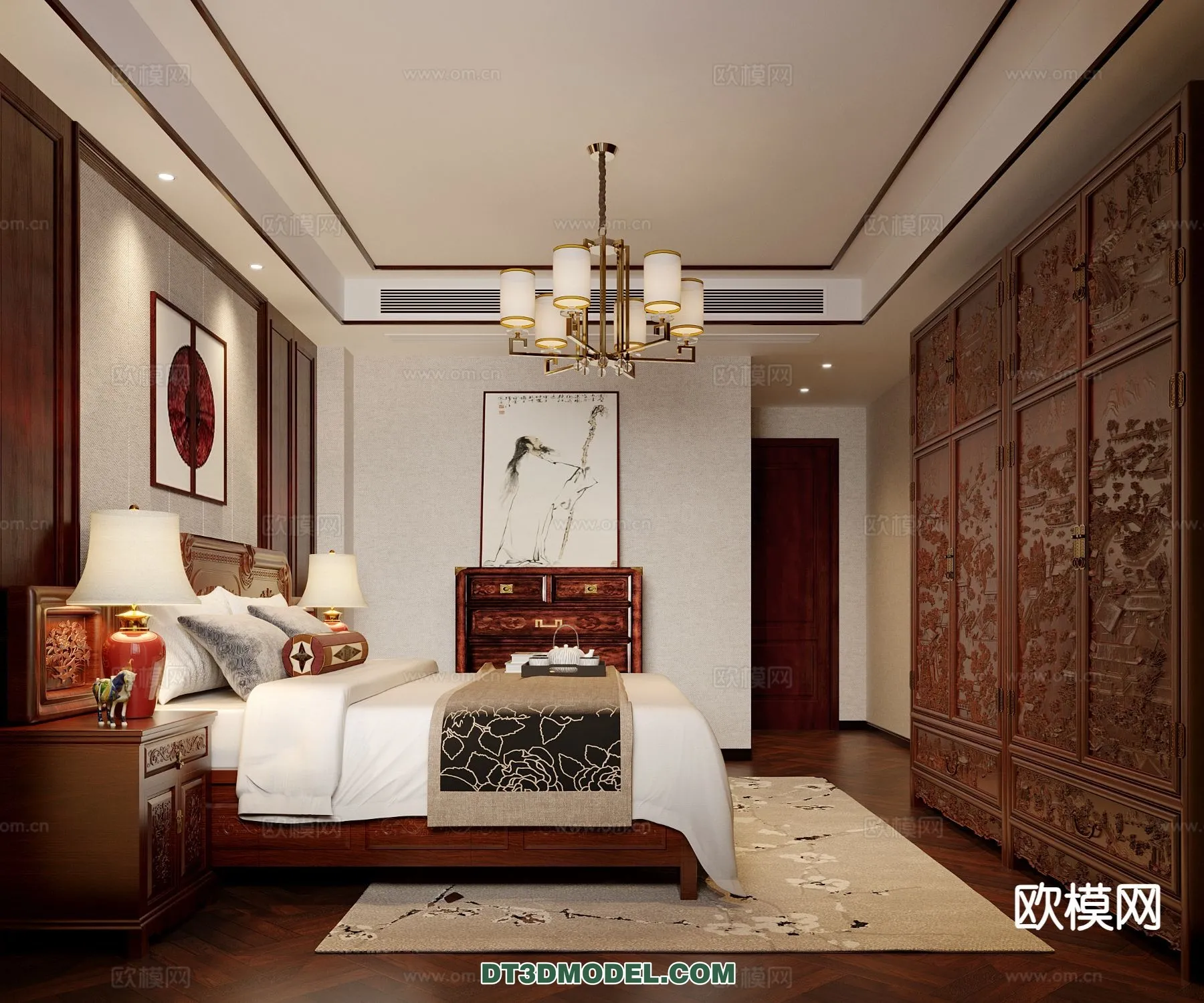 BEDROOM – CHINESE STYLE – 3D Model For Interior Design – 551