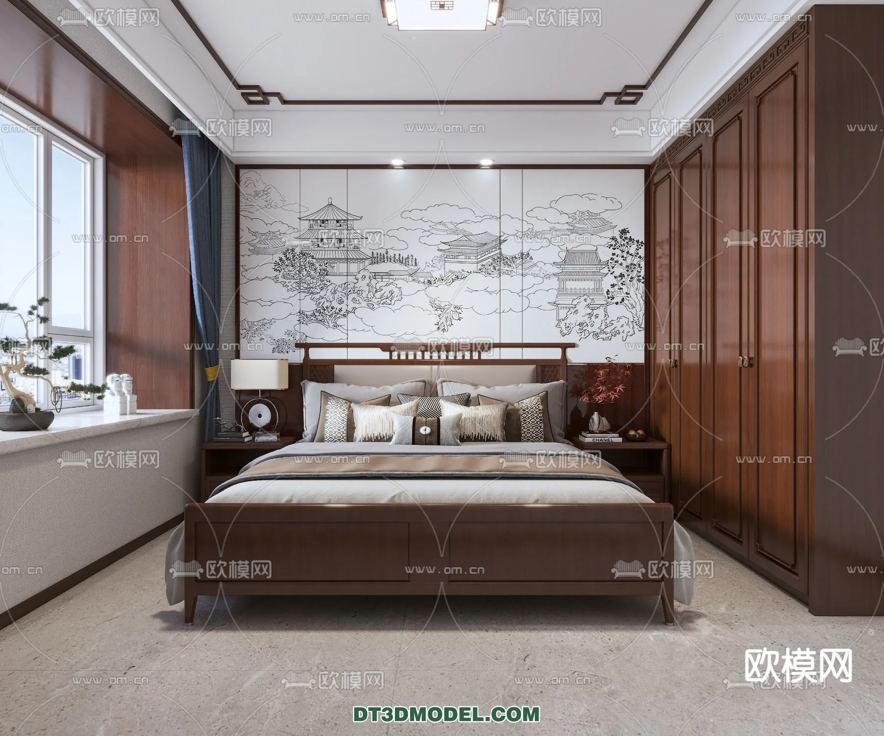 BEDROOM – CHINESE STYLE – 3D Model For Interior Design – 555