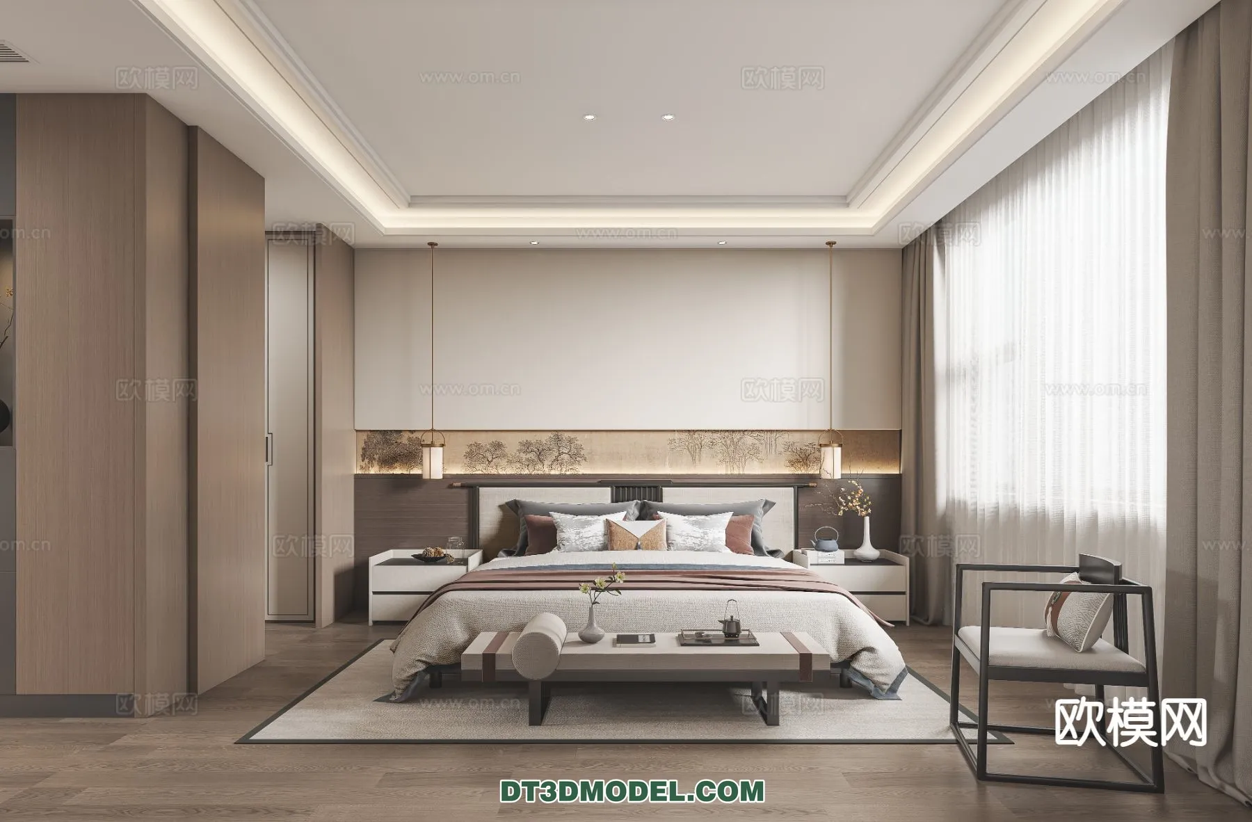 BEDROOM – CHINESE STYLE – 3D Model For Interior Design – 574