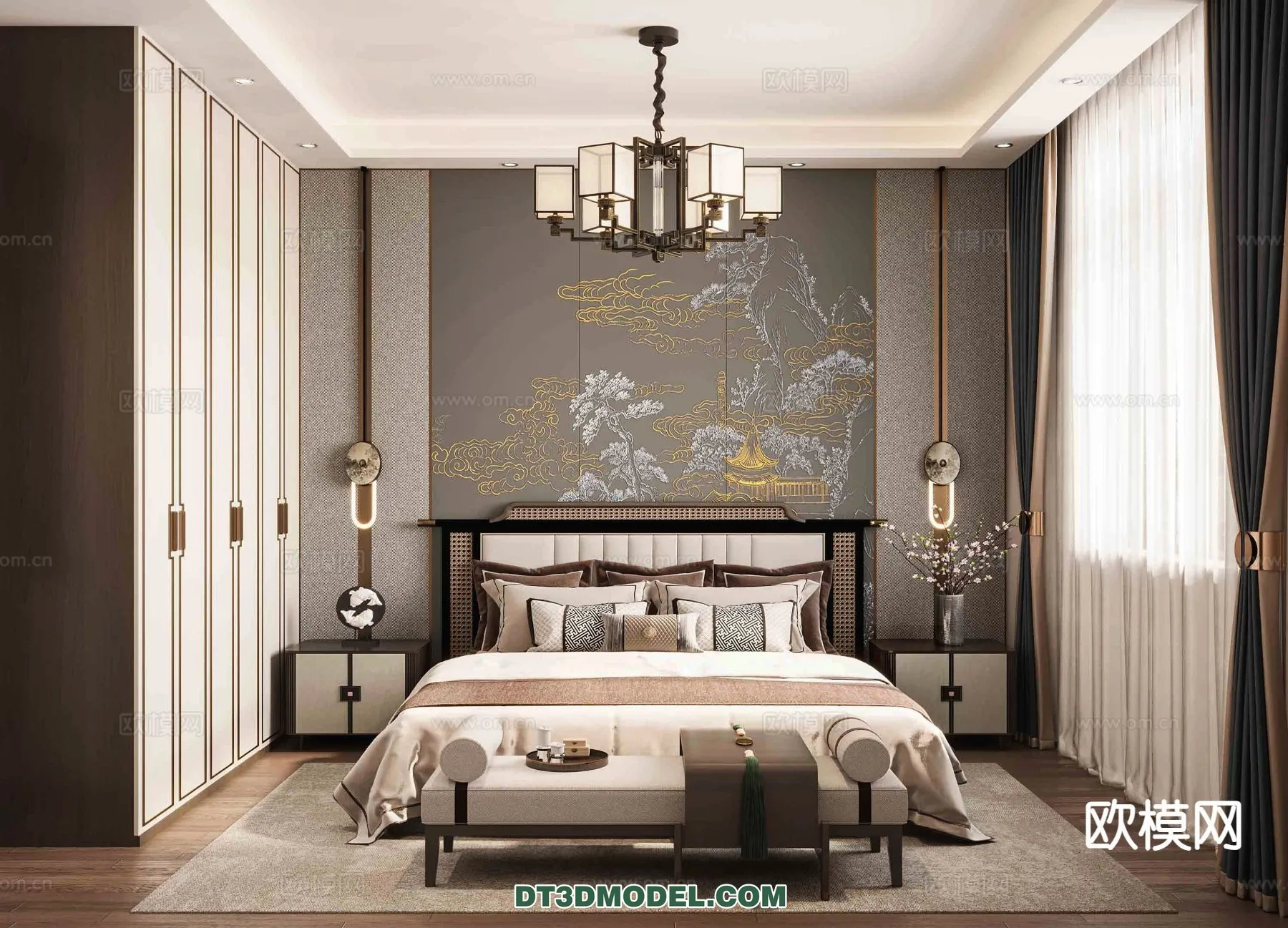 BEDROOM – CHINESE STYLE – 3D Model For Interior Design – 577