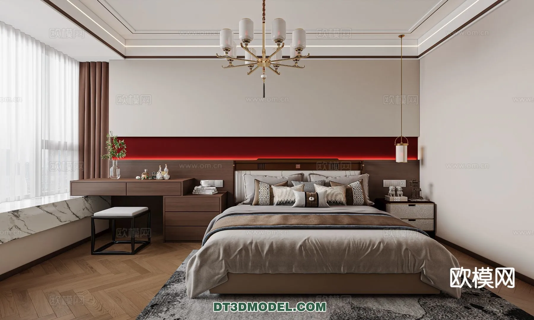 BEDROOM – CHINESE STYLE – 3D Model For Interior Design – 593