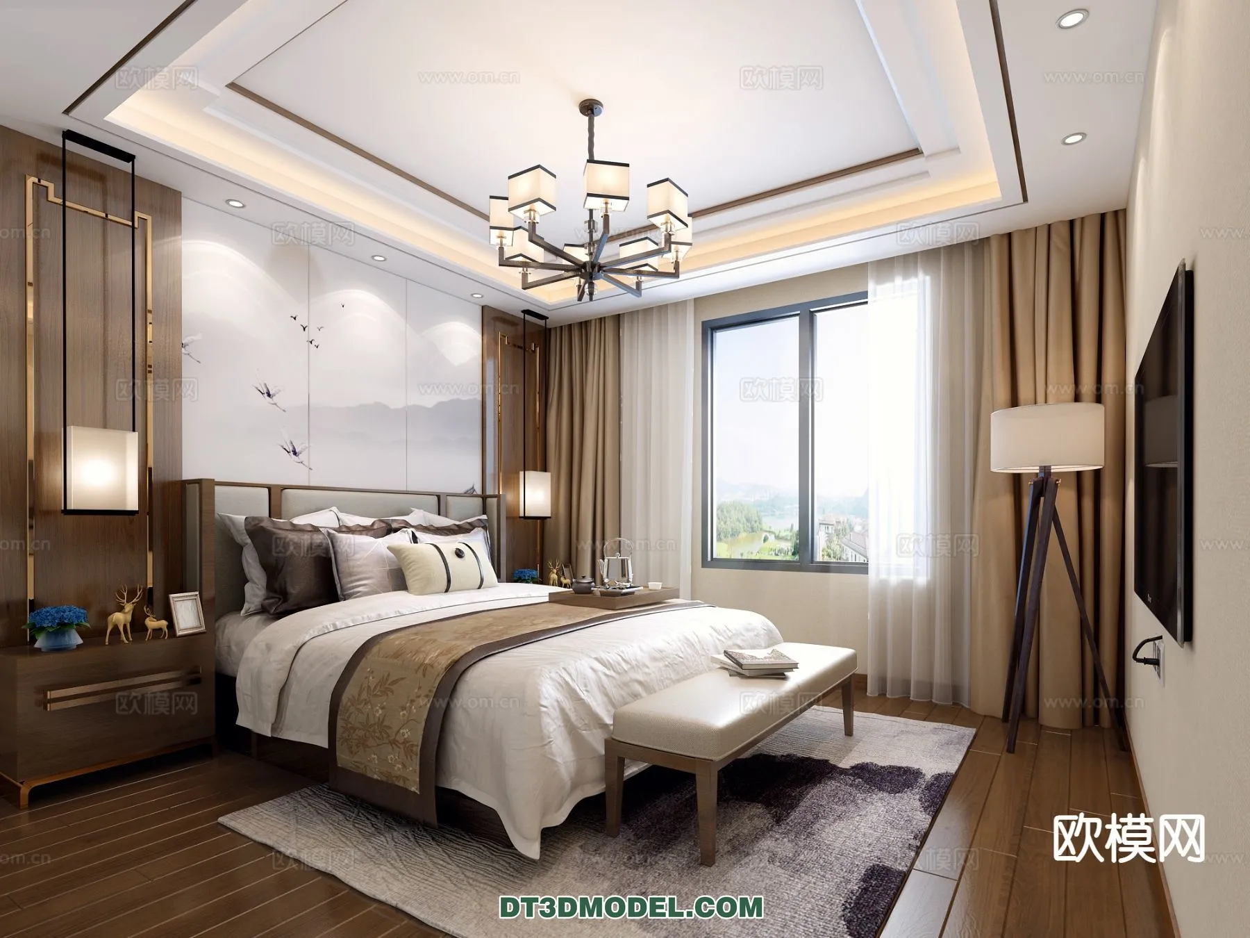 BEDROOM – CHINESE STYLE – 3D Model For Interior Design – 604