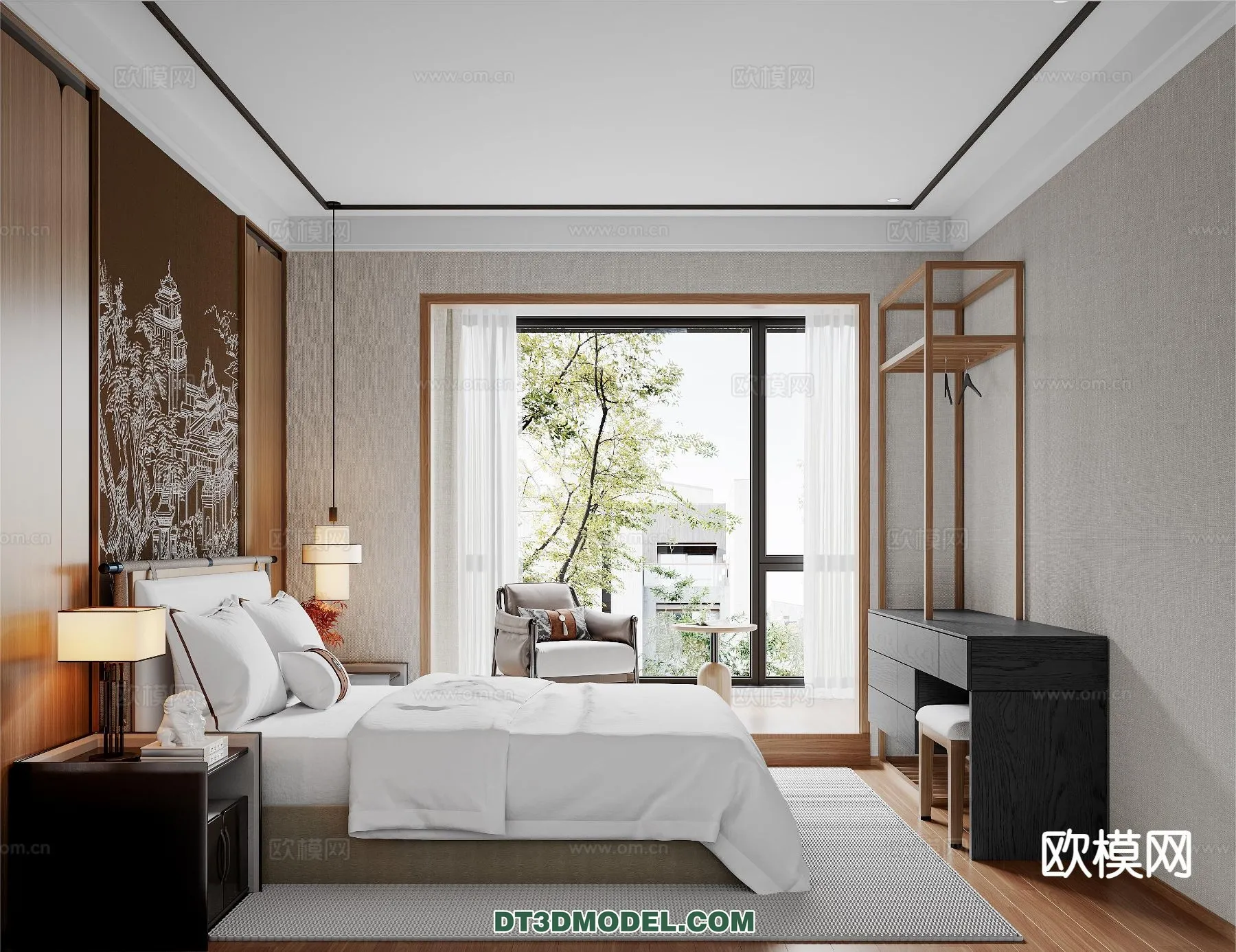 BEDROOM – CHINESE STYLE – 3D Model For Interior Design – 663