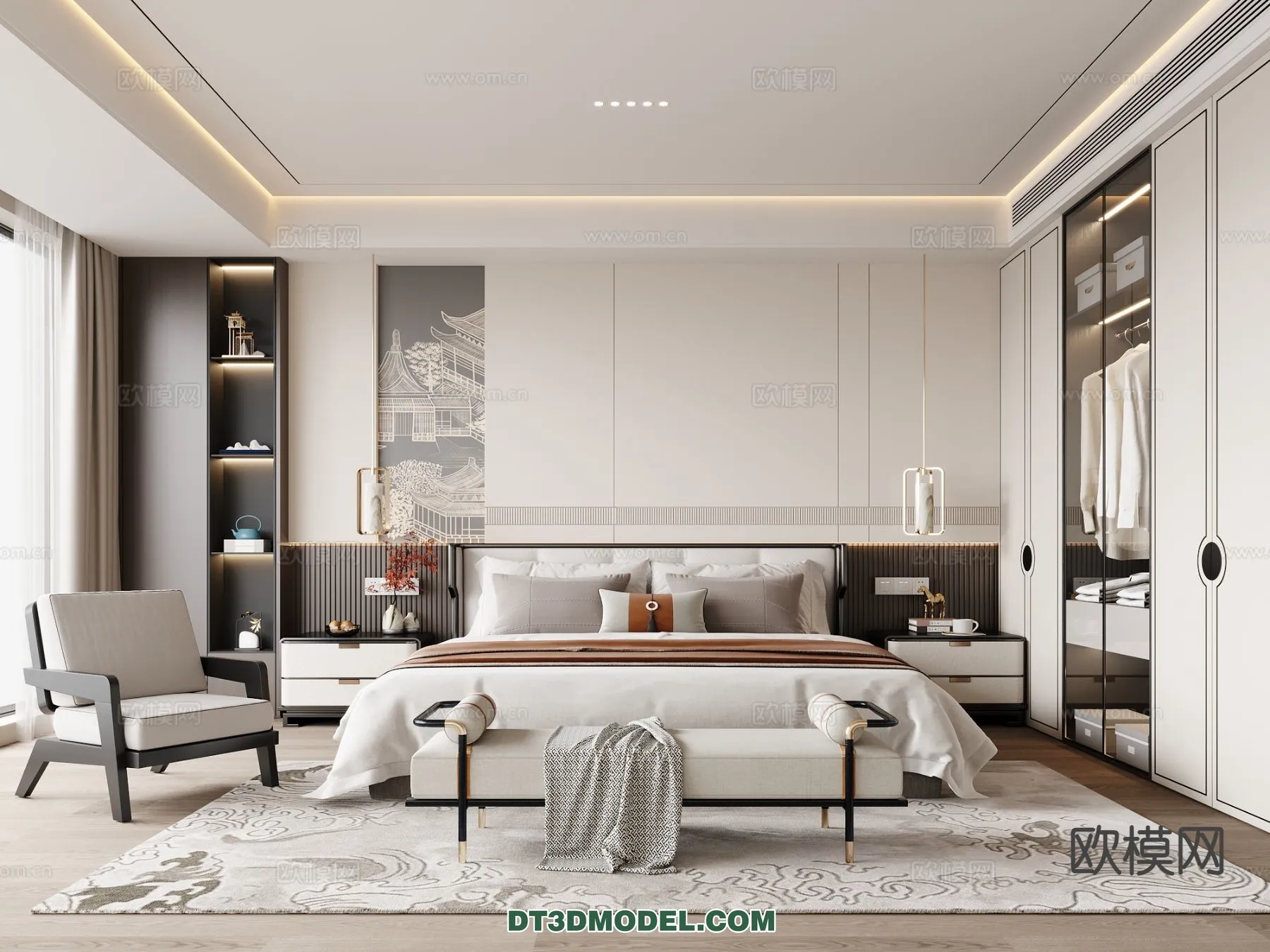 BEDROOM – CHINESE STYLE – 3D Model For Interior Design – 668