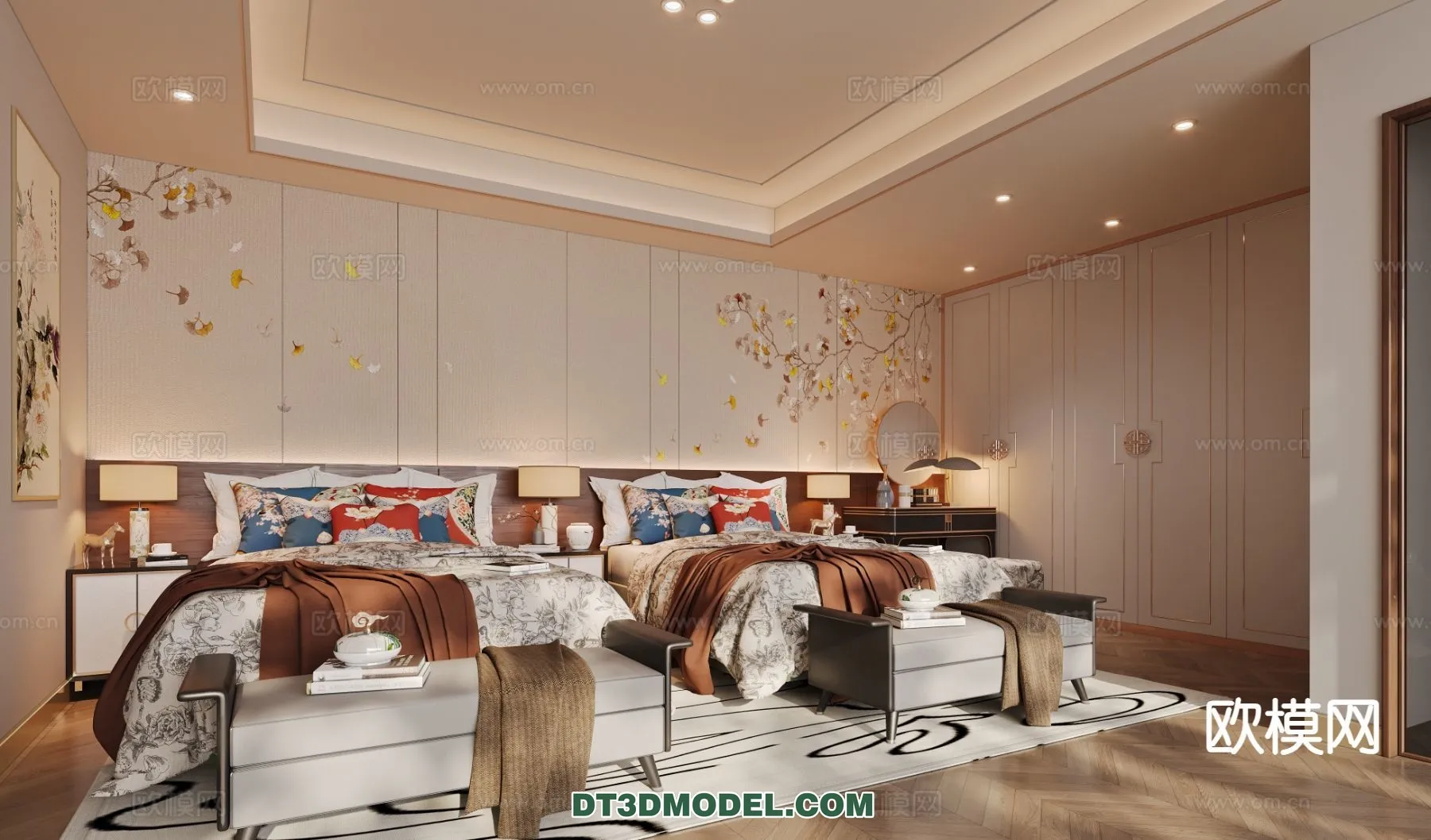 BEDROOM – CHINESE STYLE – 3D Model For Interior Design – 673