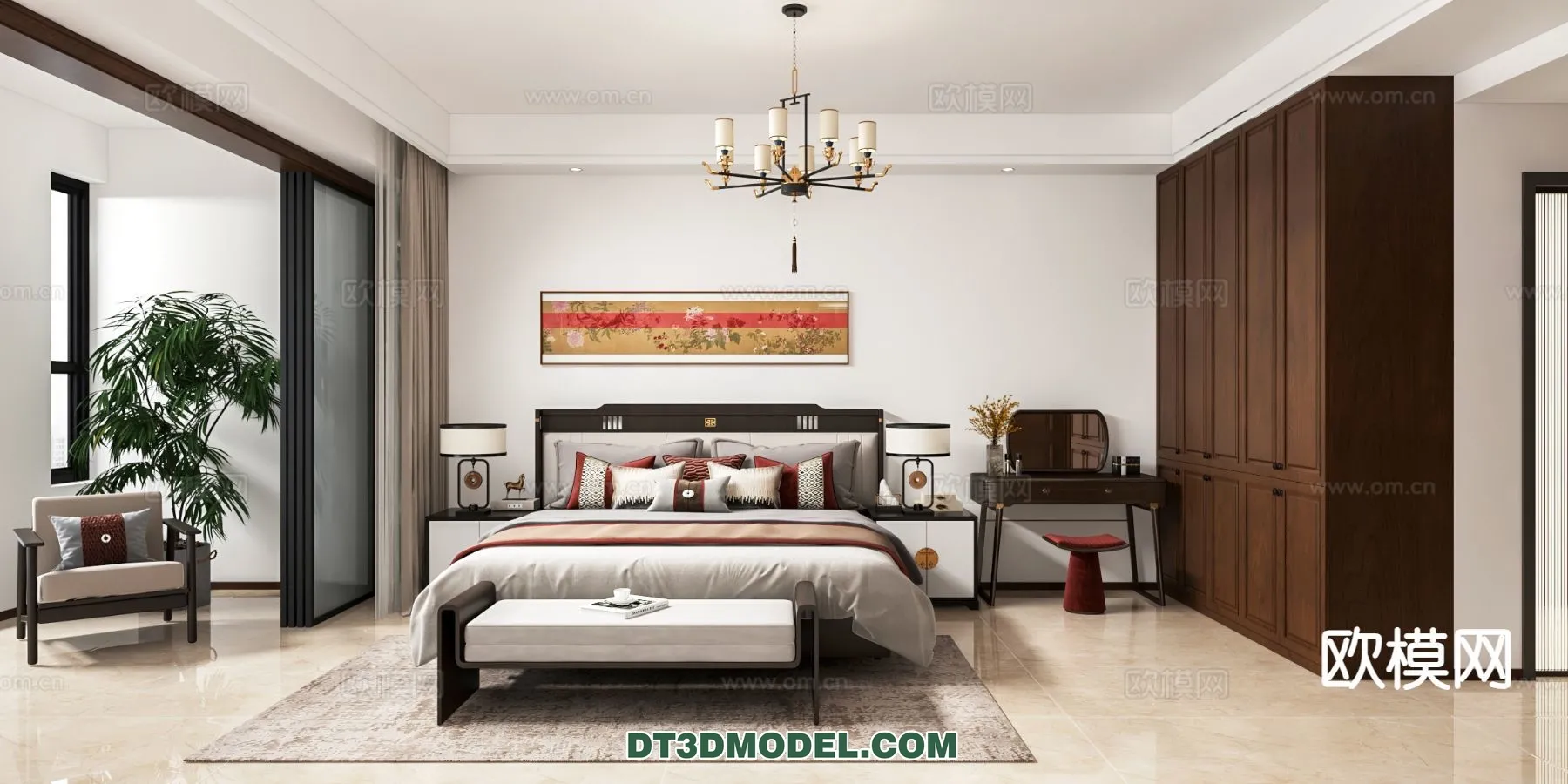 BEDROOM – CHINESE STYLE – 3D Model For Interior Design – 682