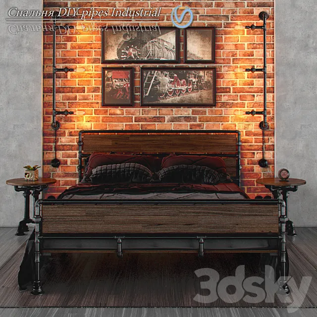 Bedroom DIY pipes industrial 3ds Max