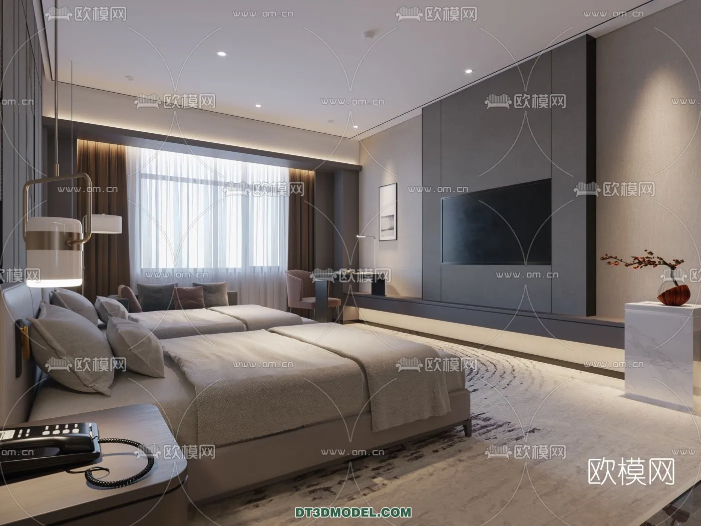 Bedroom For Hotel – 3D Scene – Interior Design – 002