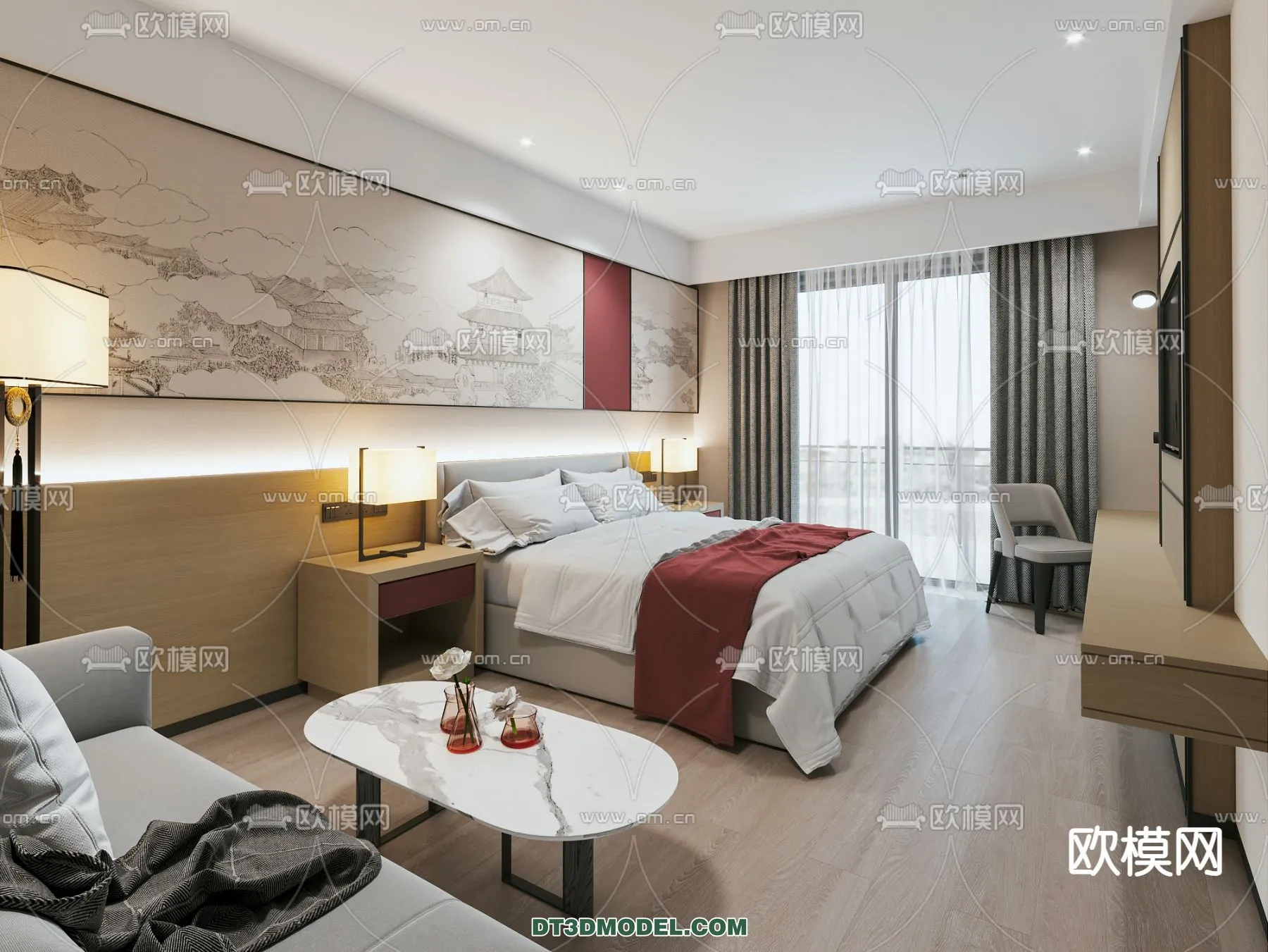 Bedroom For Hotel – 3D Scene – Interior Design – 010