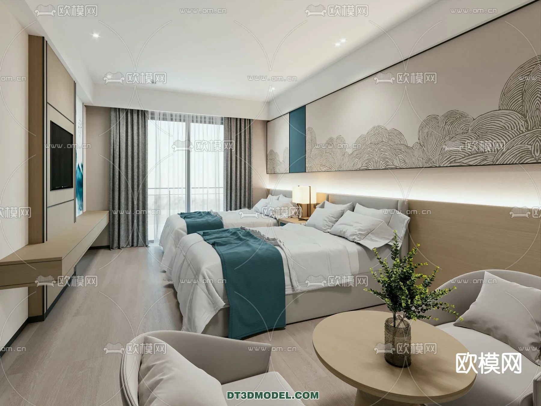 Bedroom For Hotel – 3D Scene – Interior Design – 011