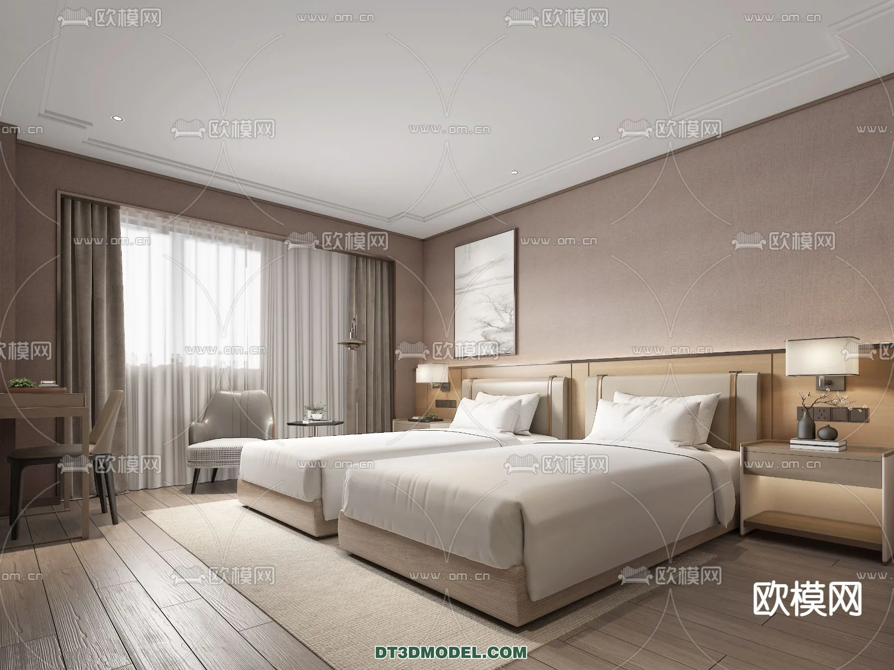 Bedroom For Hotel – 3D Scene – Interior Design – 015