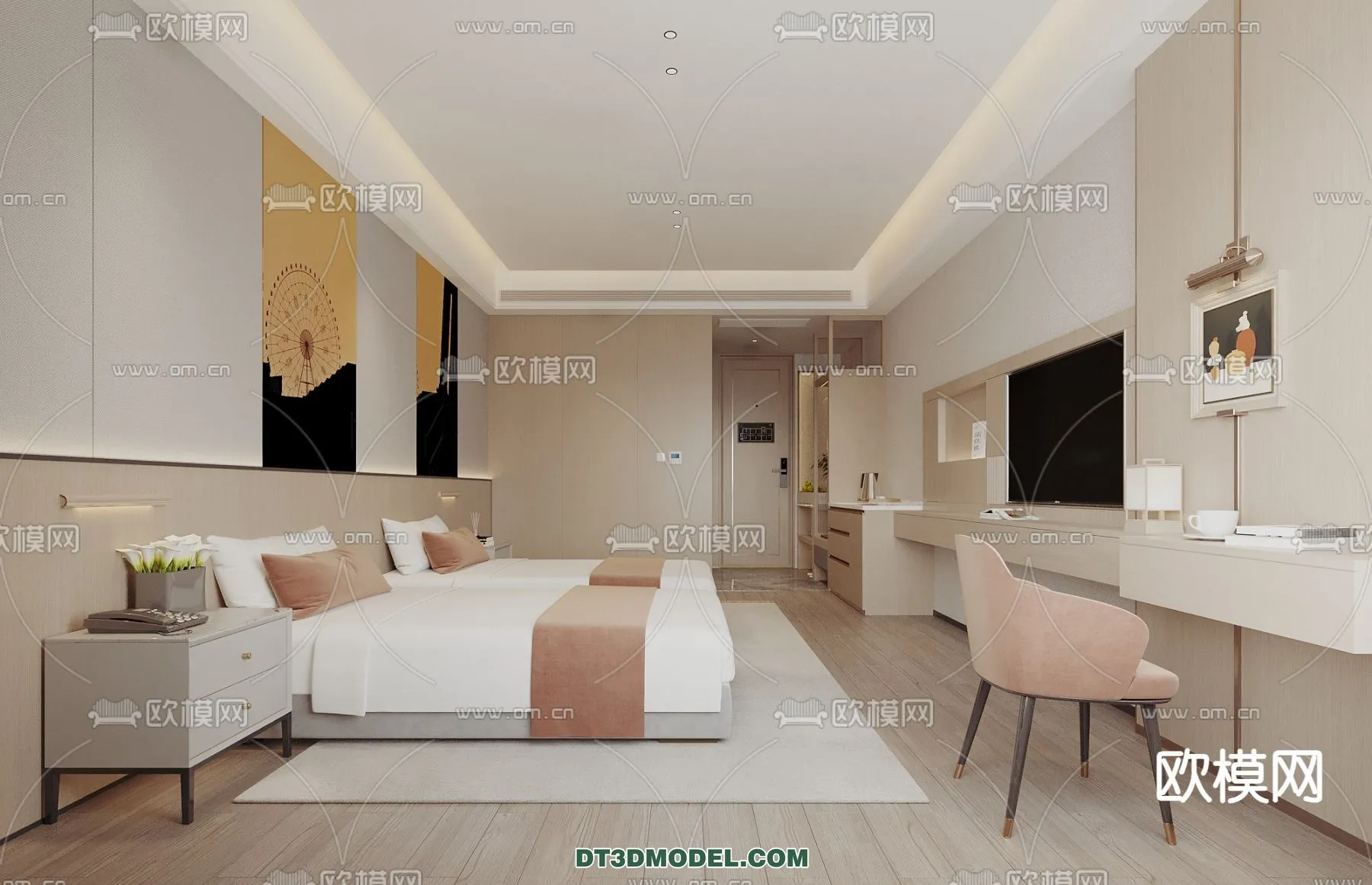 Bedroom For Hotel – 3D Scene – Interior Design – 092