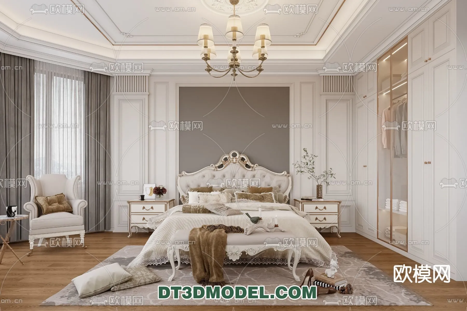 Bedroom – France Style – Interior 3D Scene – 023