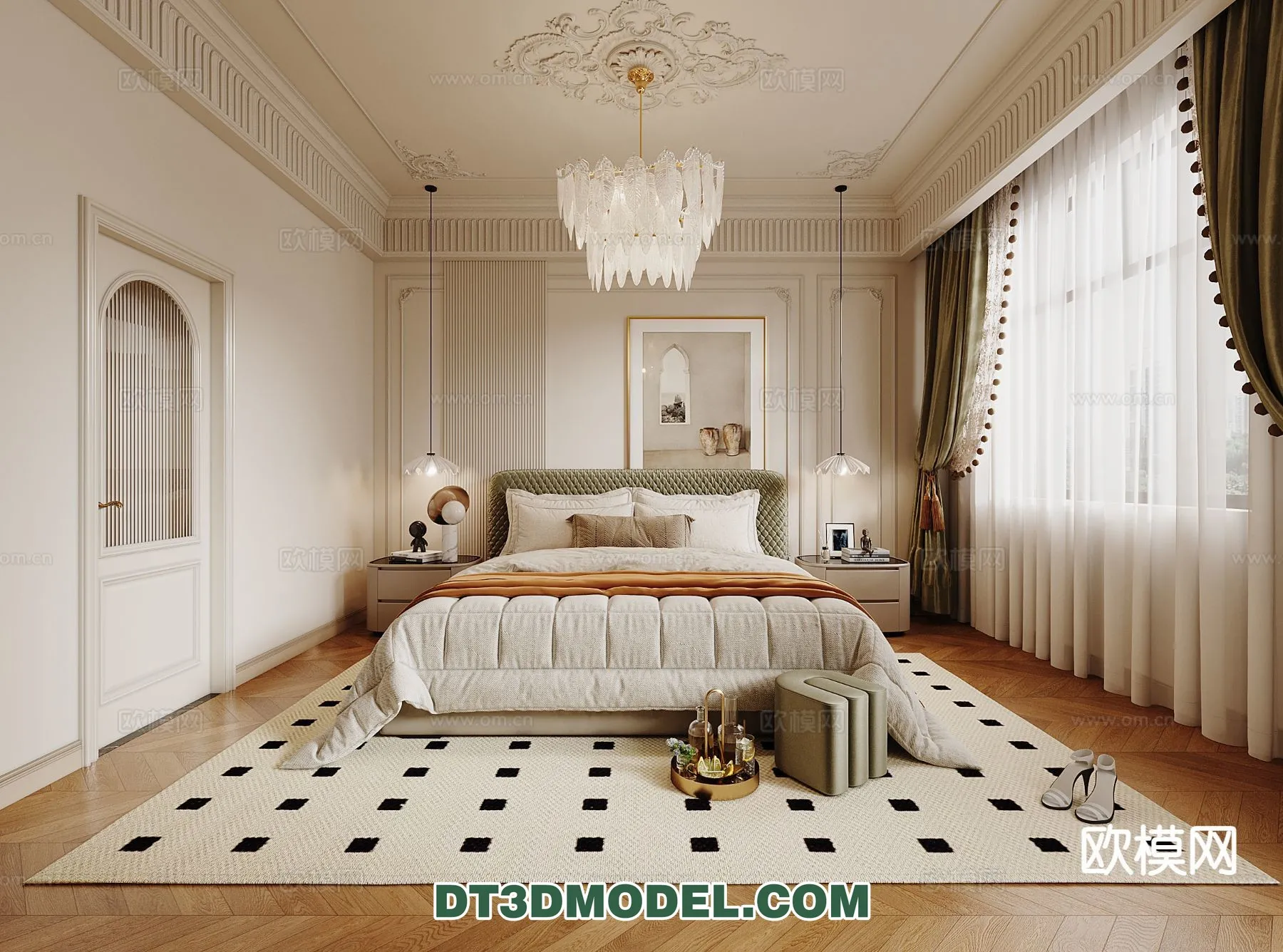 Bedroom – France Style – Interior 3D Scene – 090