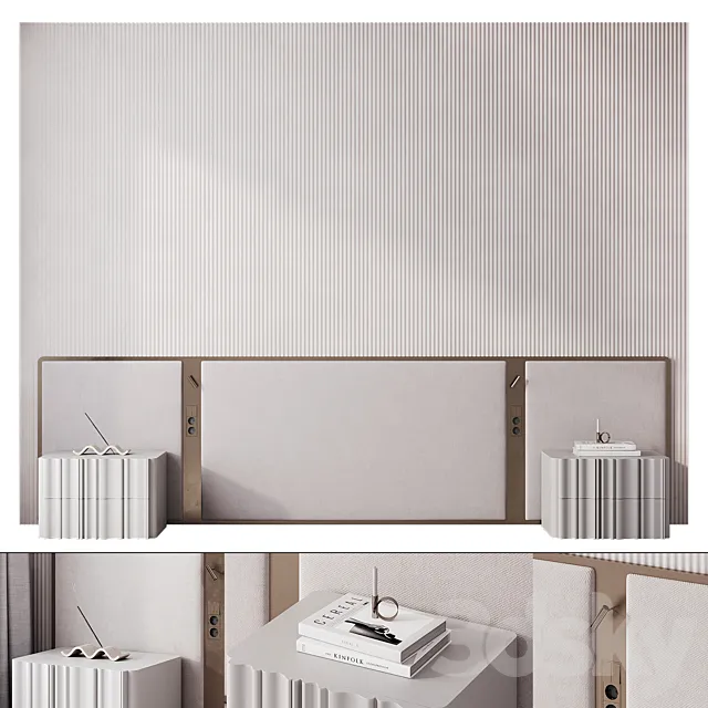 Bedroom headboard with bronze 3ds Max