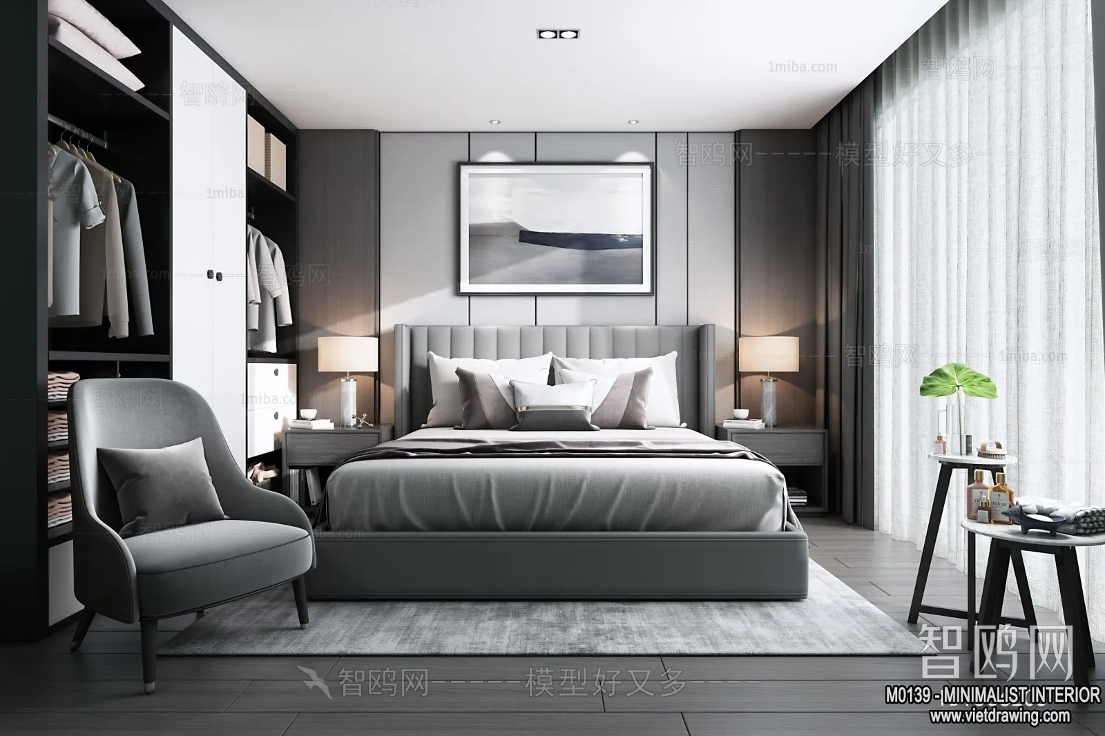 Bedroom – Minimalist Style – 3D Interior Scene – 011