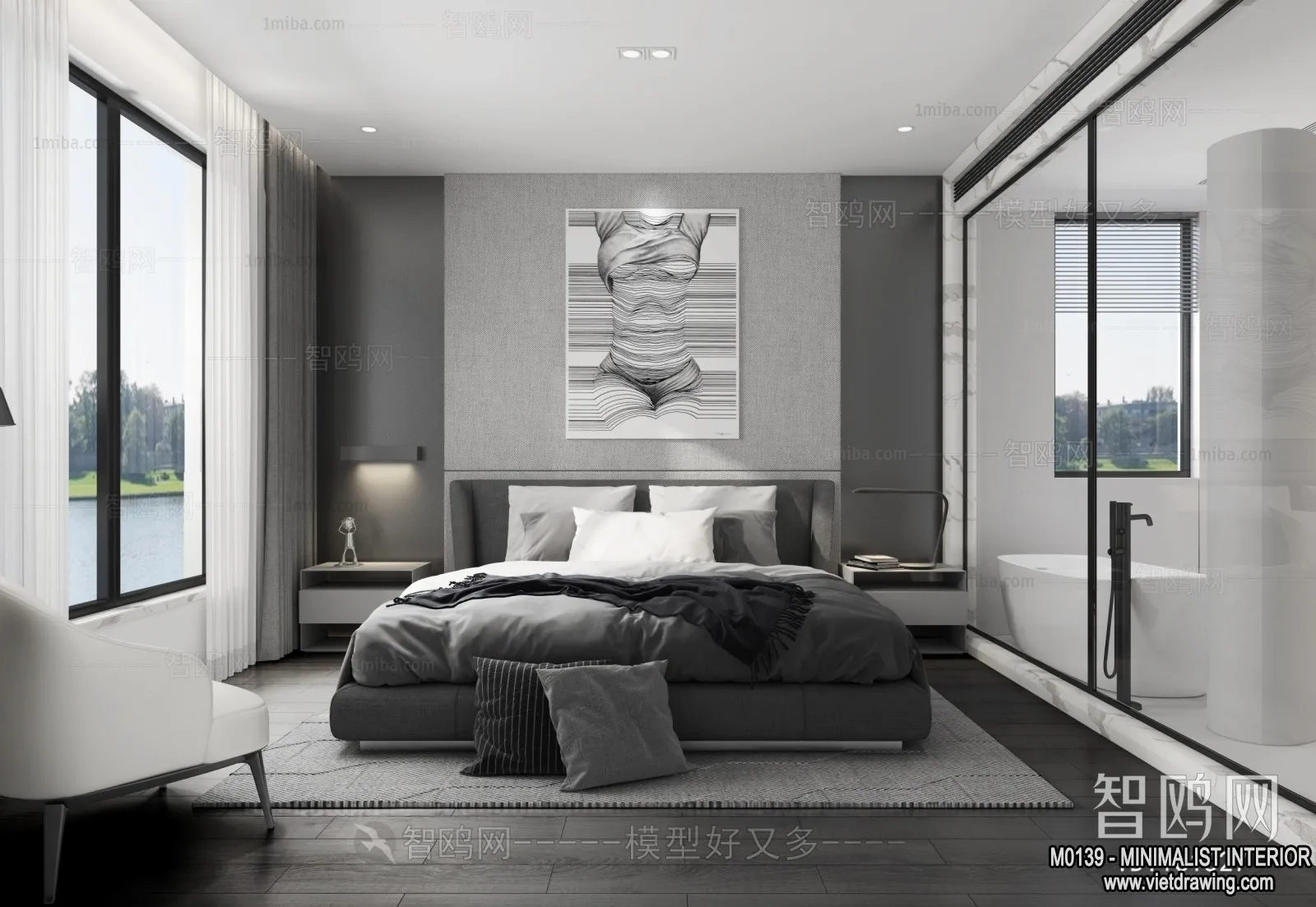 Bedroom – Minimalist Style – 3D Interior Scene – 020