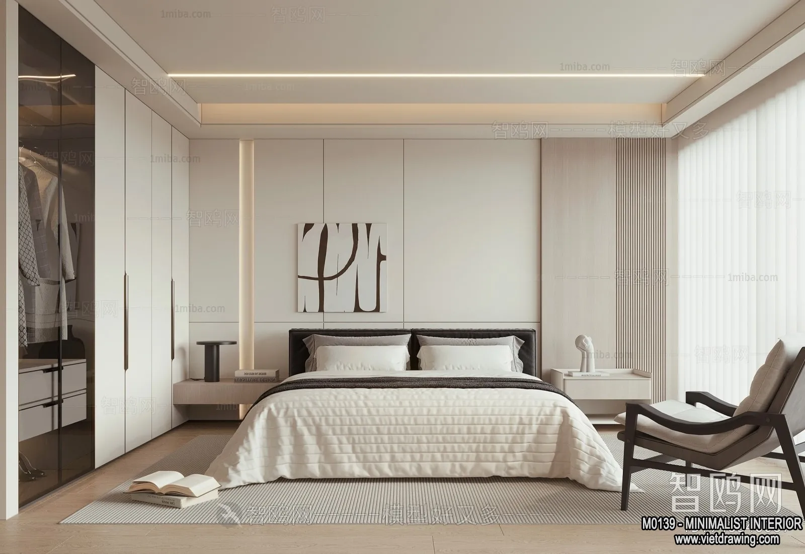 Bedroom – Minimalist Style – 3D Interior Scene – 045