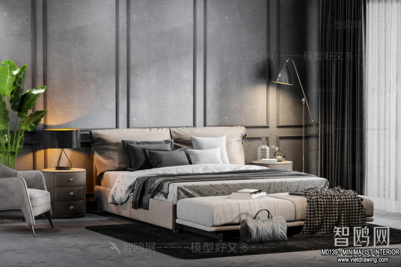 Bedroom – Minimalist Style – 3D Interior Scene – 069