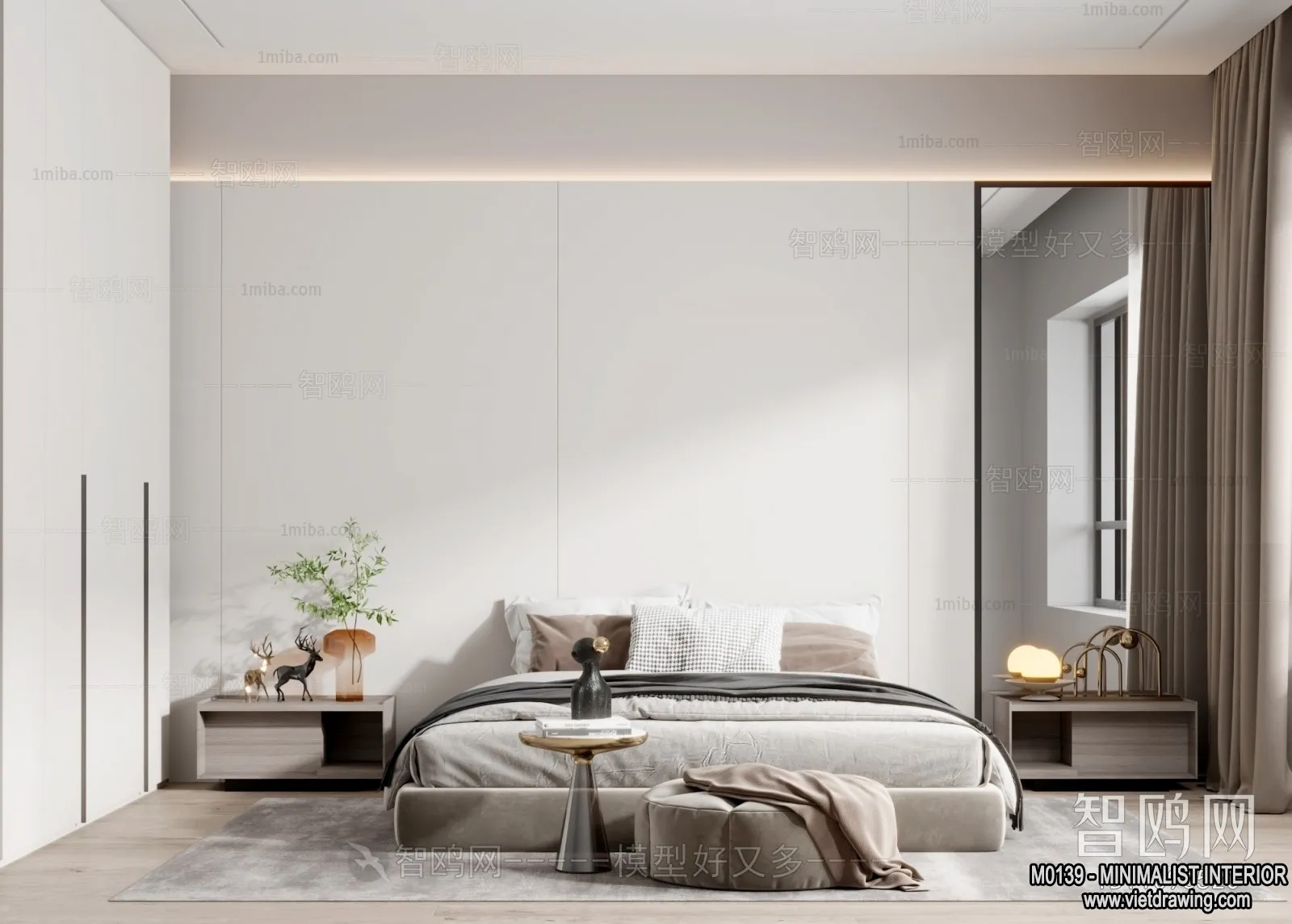 Bedroom – Minimalist Style – 3D Interior Scene – 076