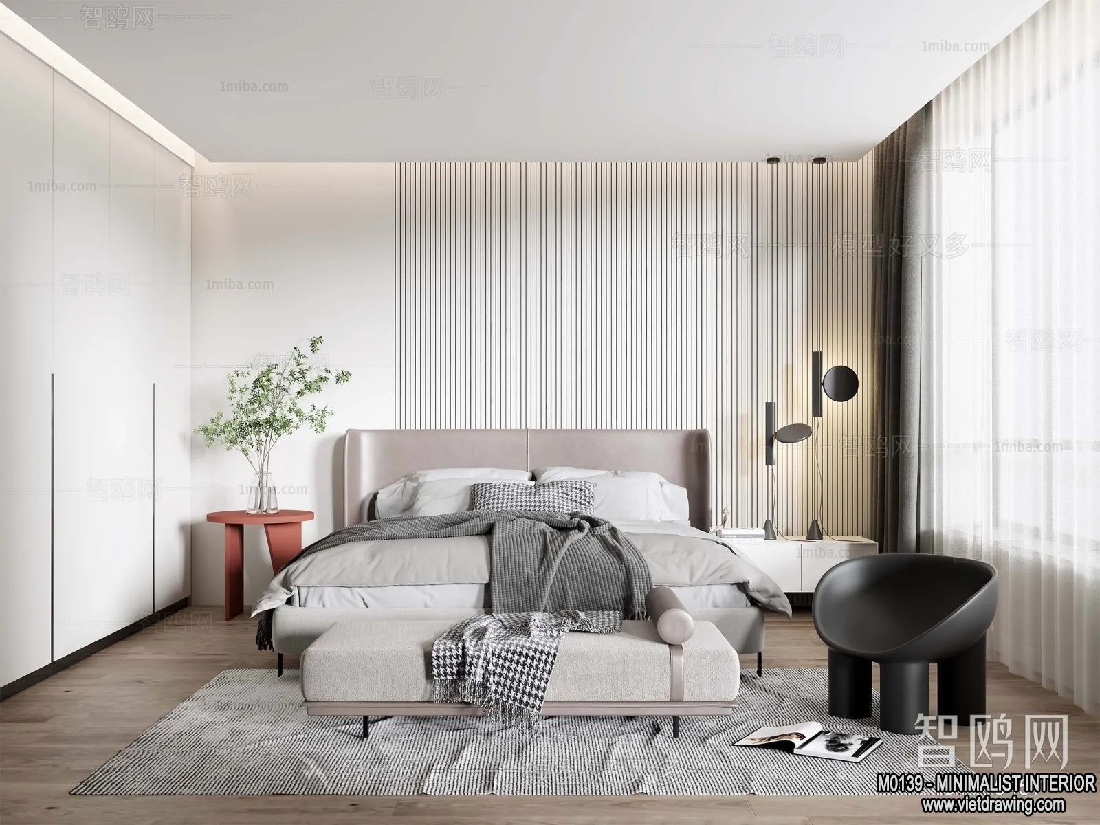 Bedroom – Minimalist Style – 3D Interior Scene – 095