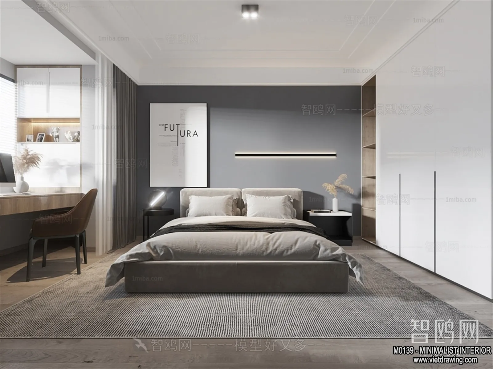 Bedroom – Minimalist Style – 3D Interior Scene – 097